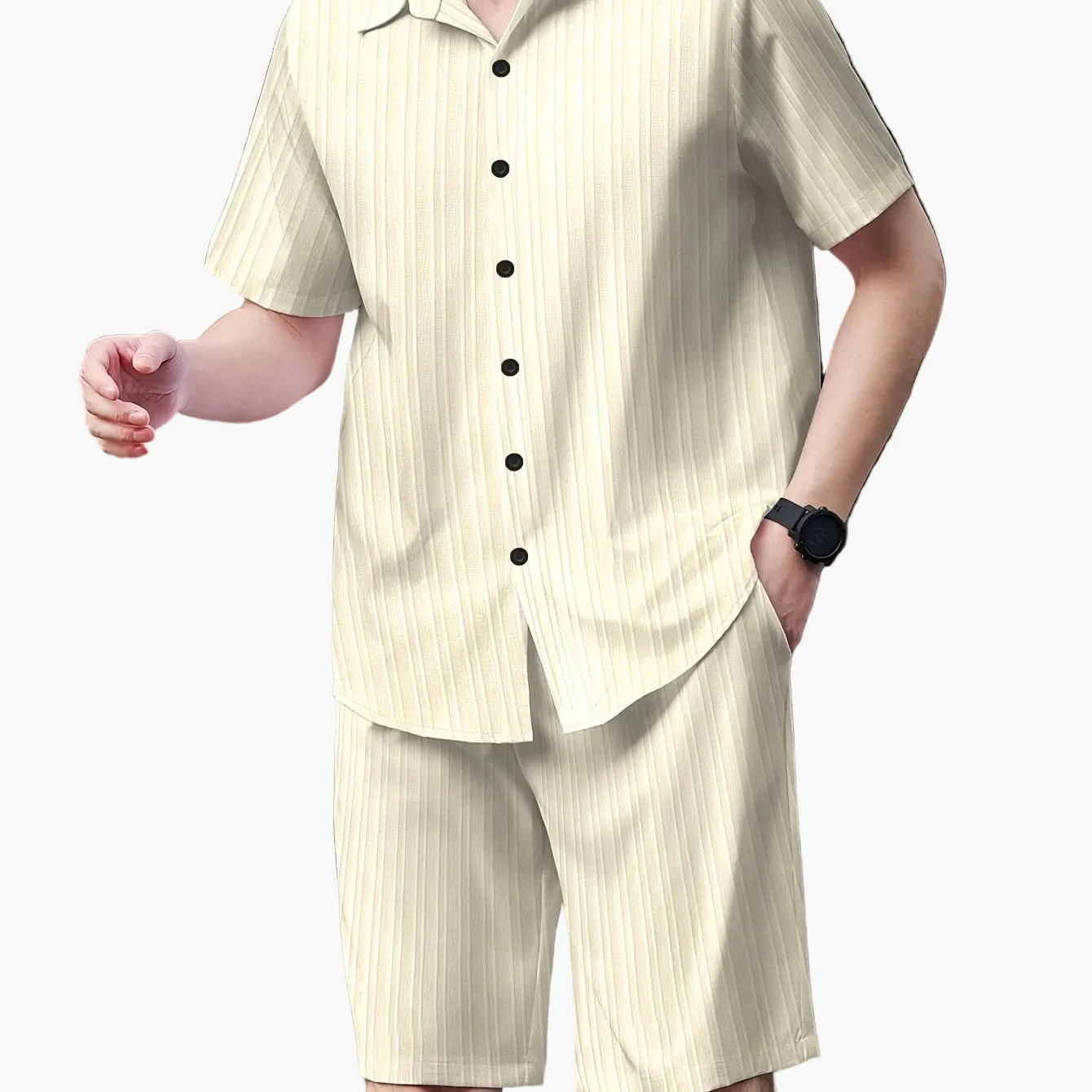 Ensemble décontracté estival pour homme, chemise à manches courtes et short, style urbain, idéal pour l'été - Image 11