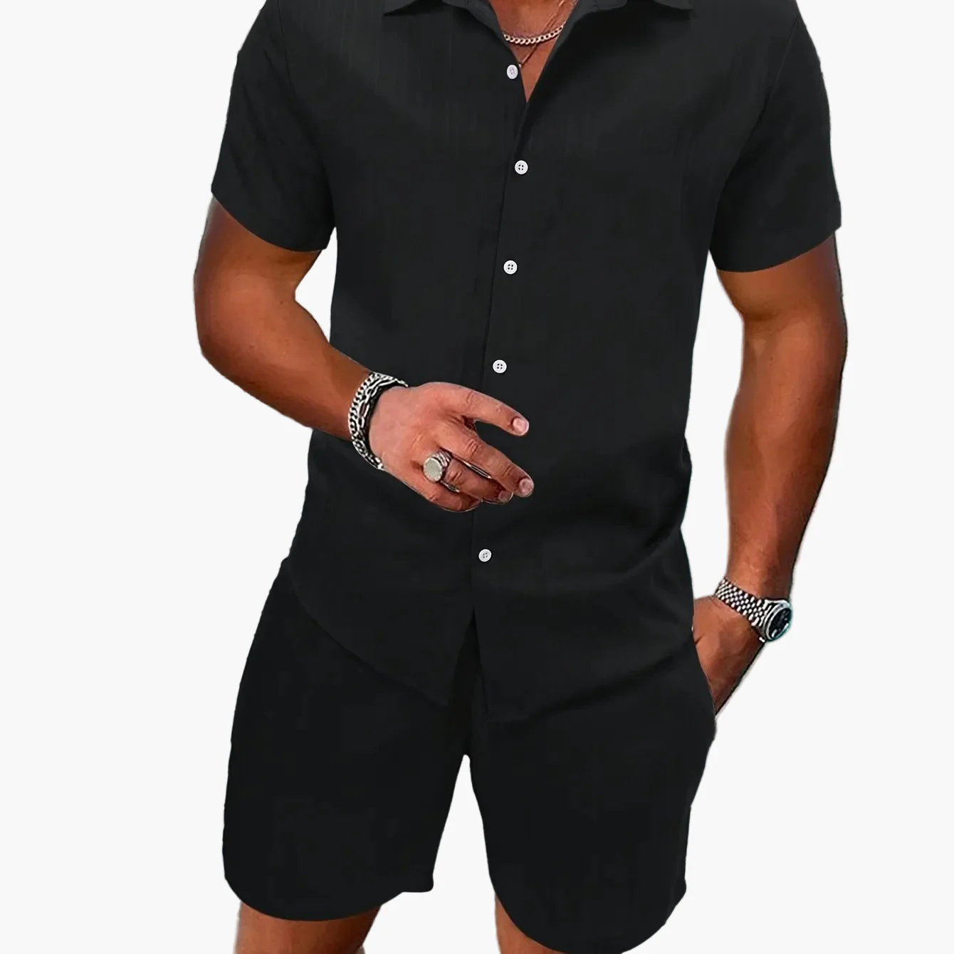 Ensemble décontracté estival pour homme, chemise à manches courtes et short, style urbain, idéal pour l'été - Image 12
