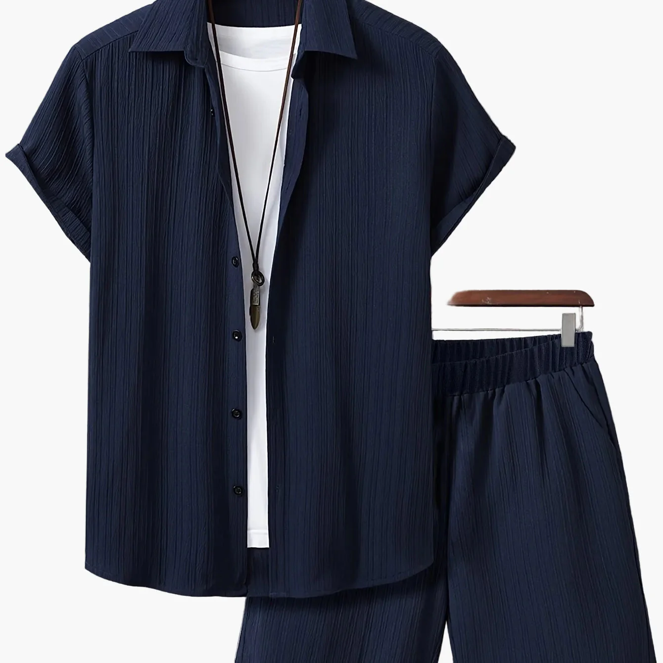 Ensemble décontracté estival pour homme, chemise à manches courtes et short, style urbain, idéal pour l'été - Image 13