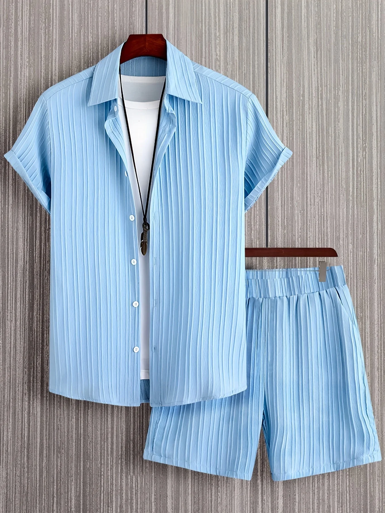 Ensemble décontracté estival pour homme, chemise à manches courtes et short, style urbain, idéal pour l'été - Image 5