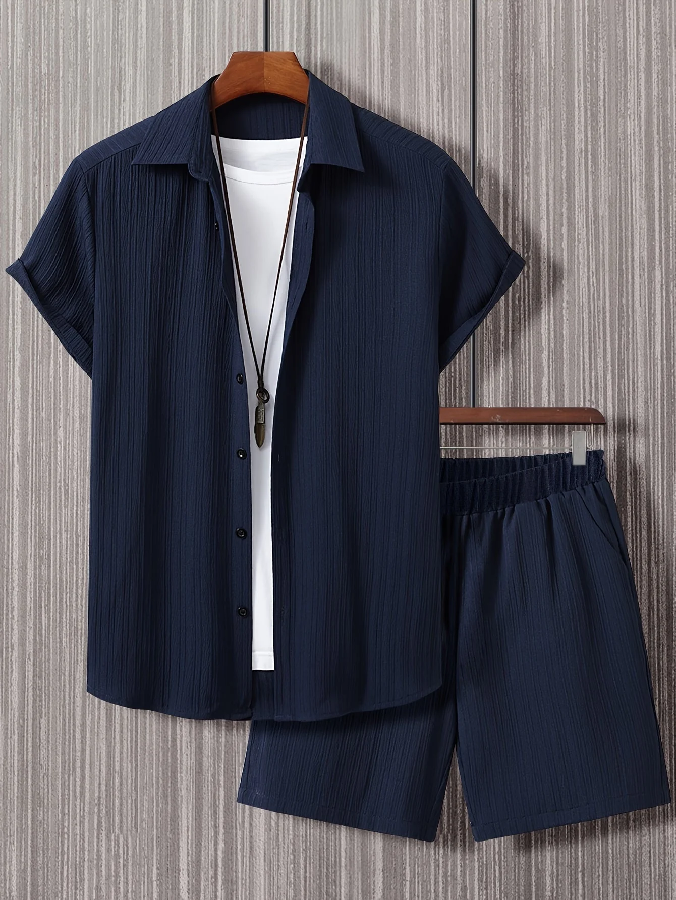 Ensemble décontracté estival pour homme, chemise à manches courtes et short, style urbain, idéal pour l'été - Image 7