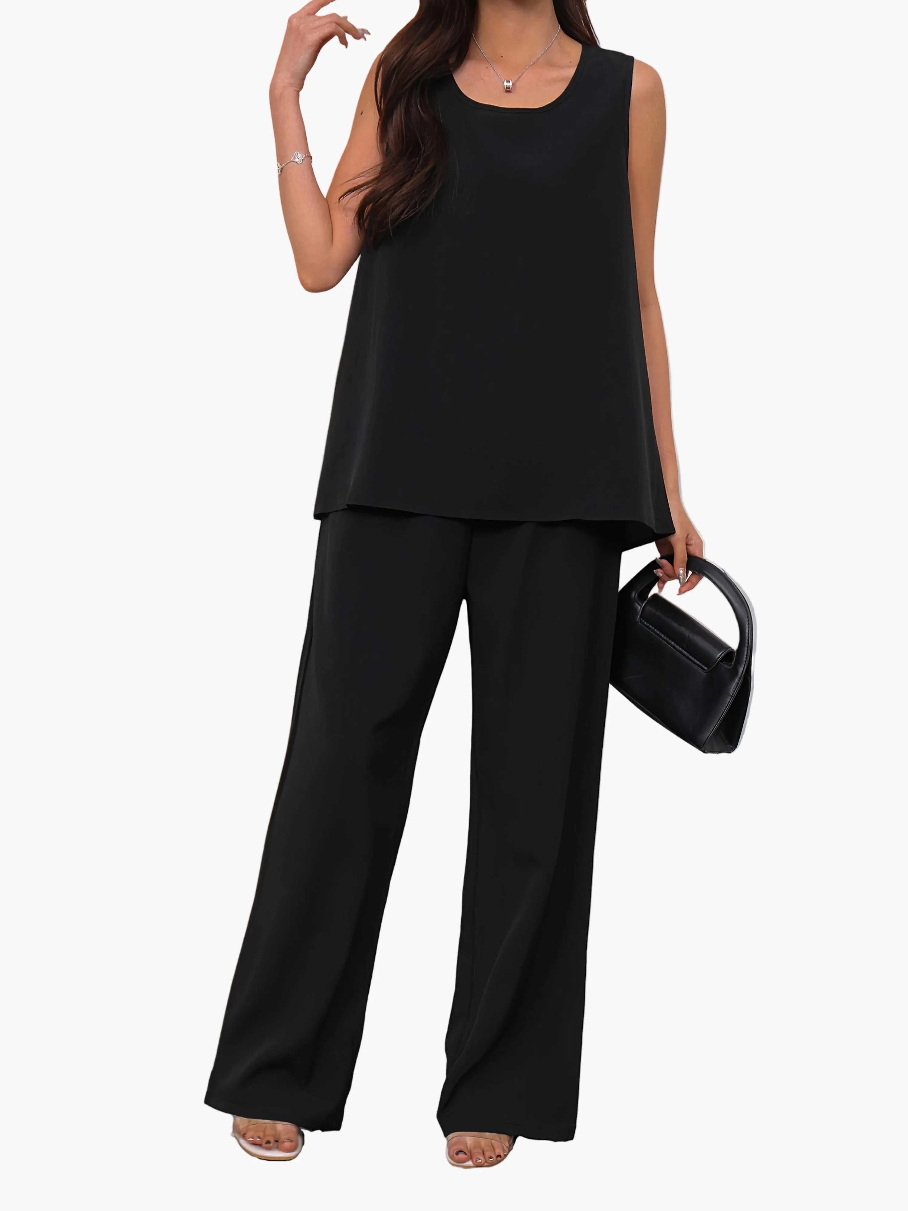 Ensemble Décontracté Femme 2 Pièces – Top Sans Manches et Pantalon Large, Style Élégant Printemps Été - Image 4