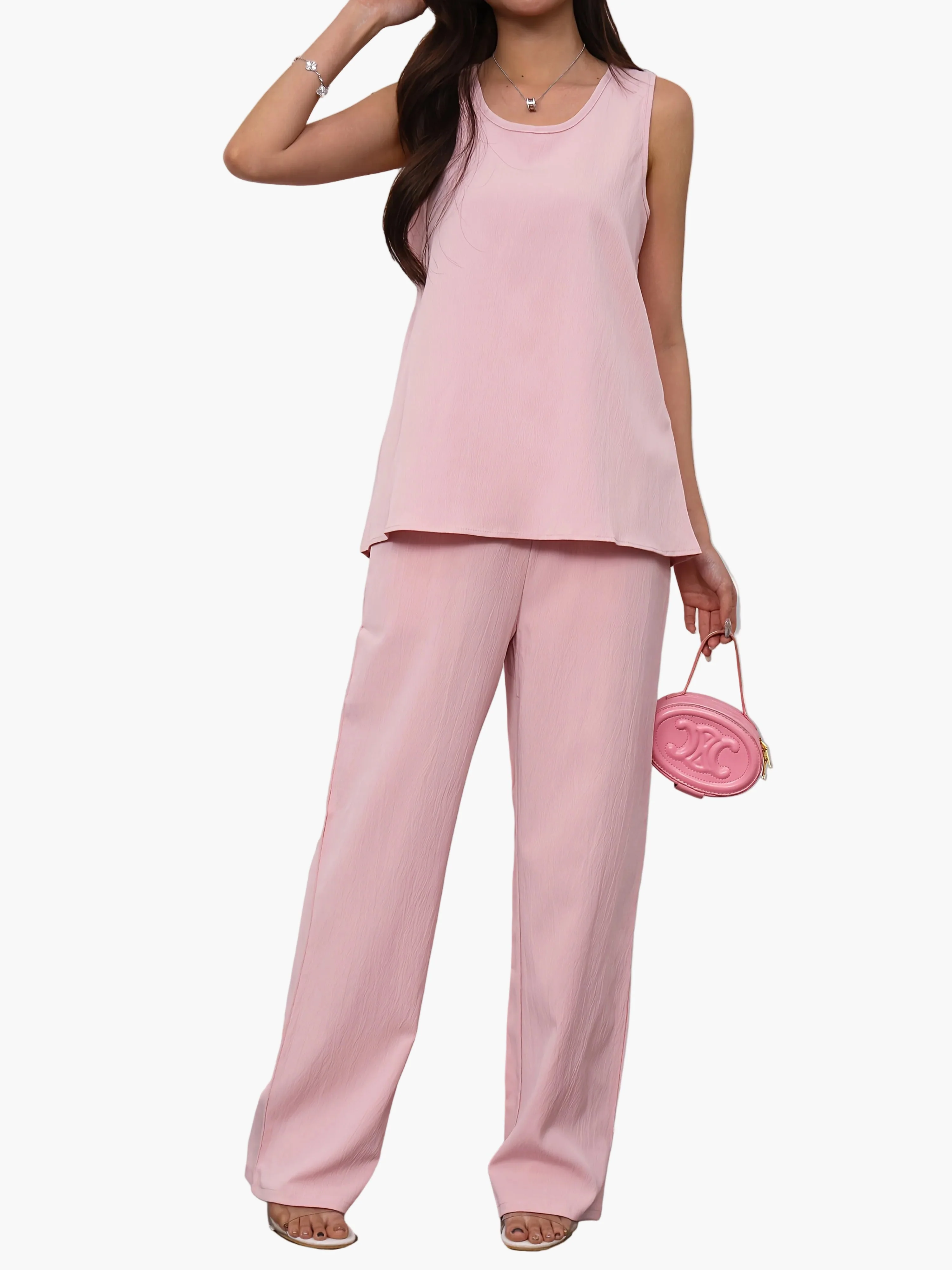 Ensemble Décontracté Femme 2 Pièces – Top Sans Manches et Pantalon Large, Style Élégant Printemps Été - Image 5