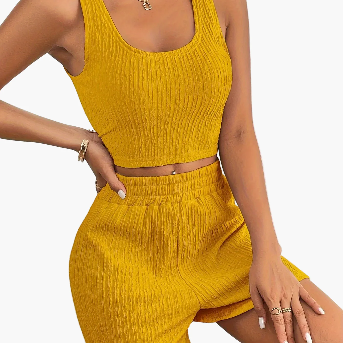 Ensemble décontracté femme deux pièces top court et short style élégant pour l'été - Image 15
