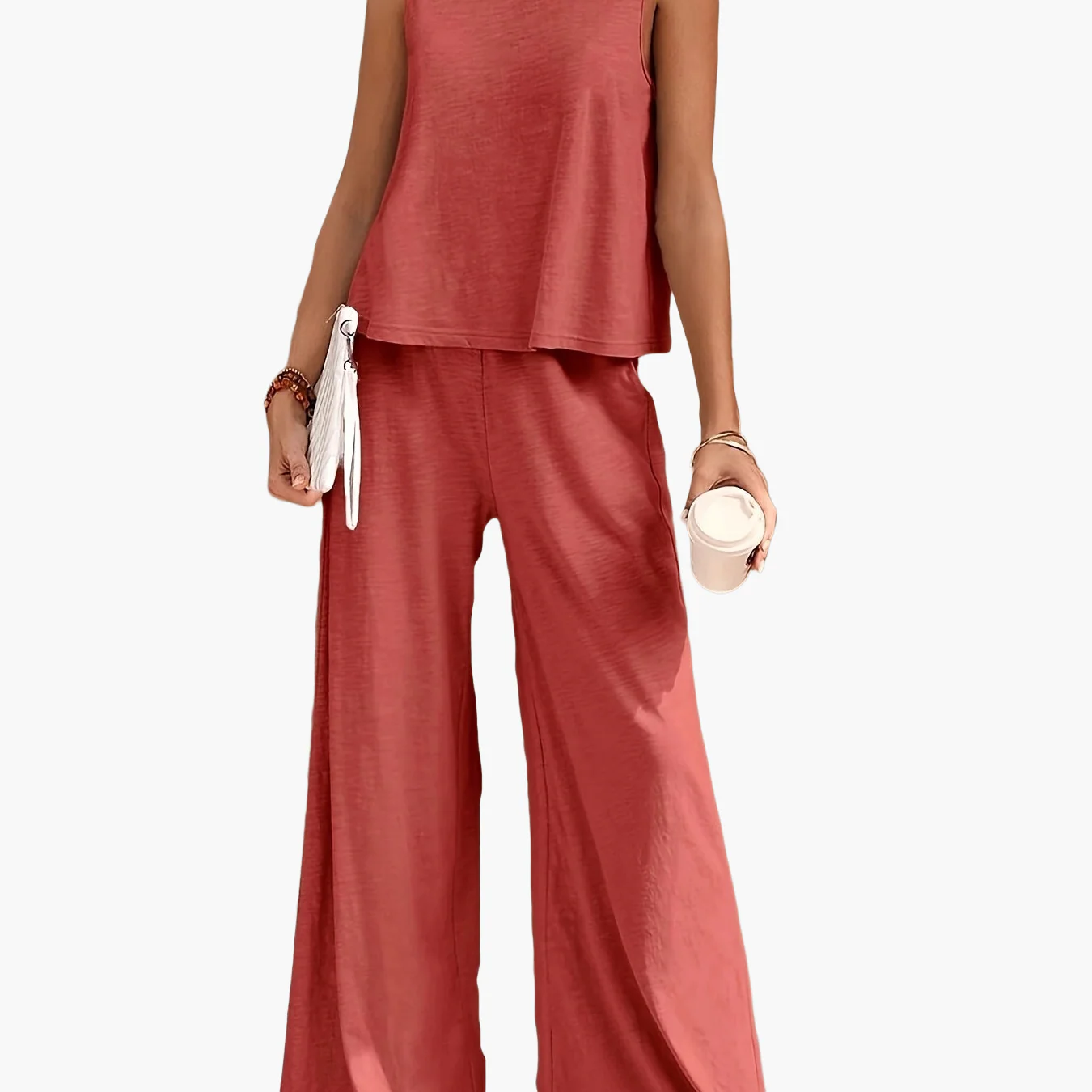 Ensemble décontracté femme – Pantalon large et haut sans manches, style élégant pour l'été - Image 6