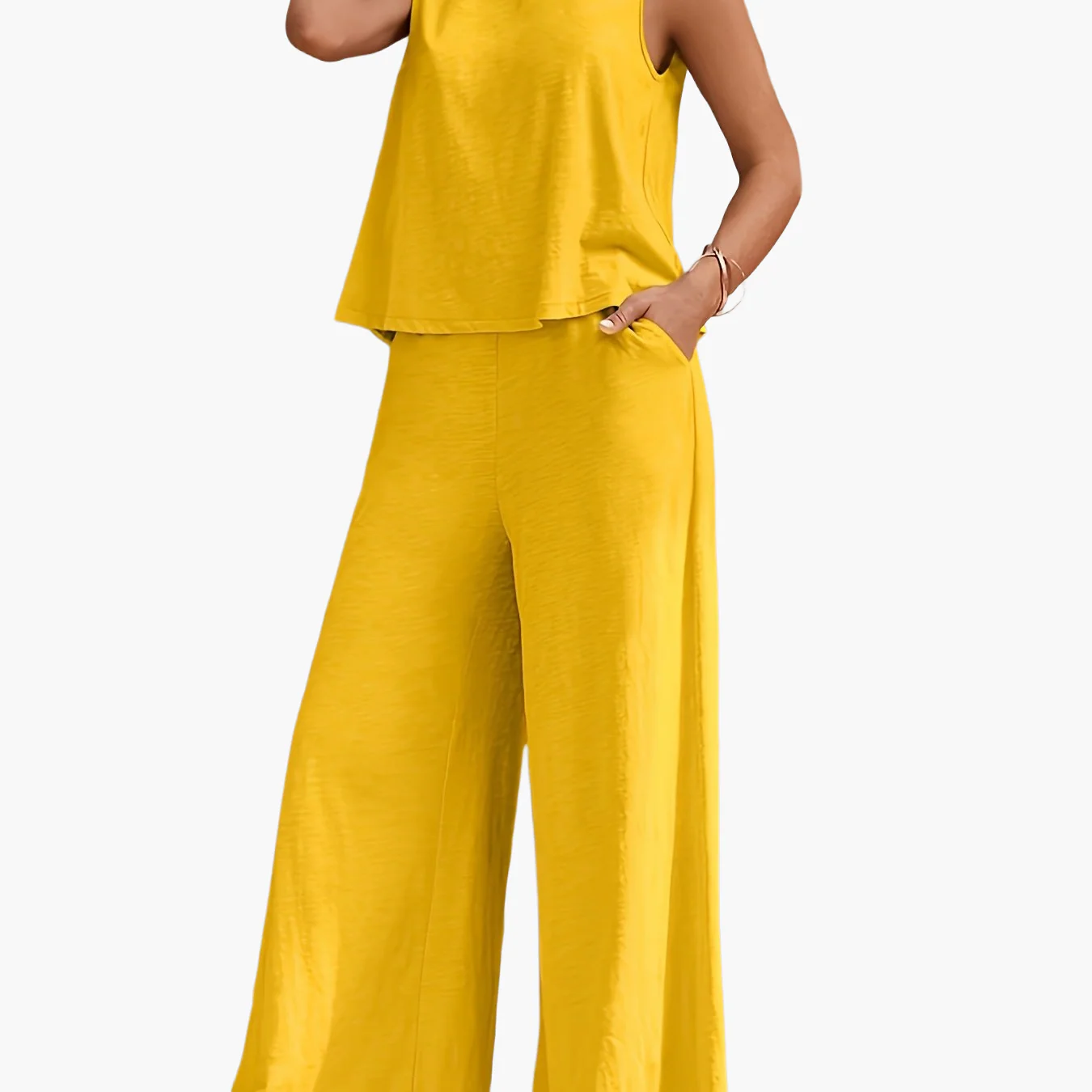 Ensemble décontracté femme – Pantalon large et haut sans manches, style élégant pour l'été - Image 7