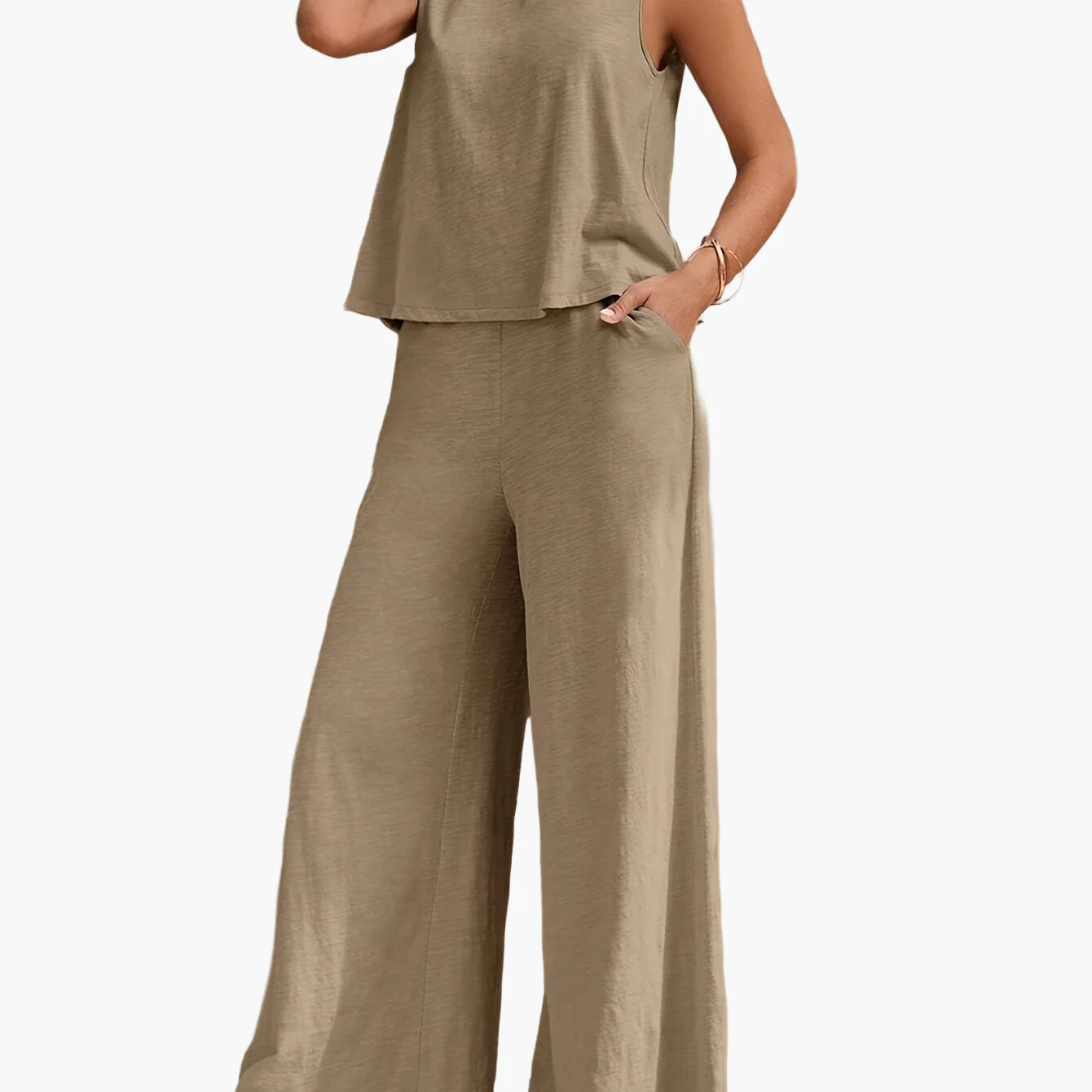 Ensemble décontracté femme – Pantalon large et haut sans manches, style élégant pour l'été - Image 8