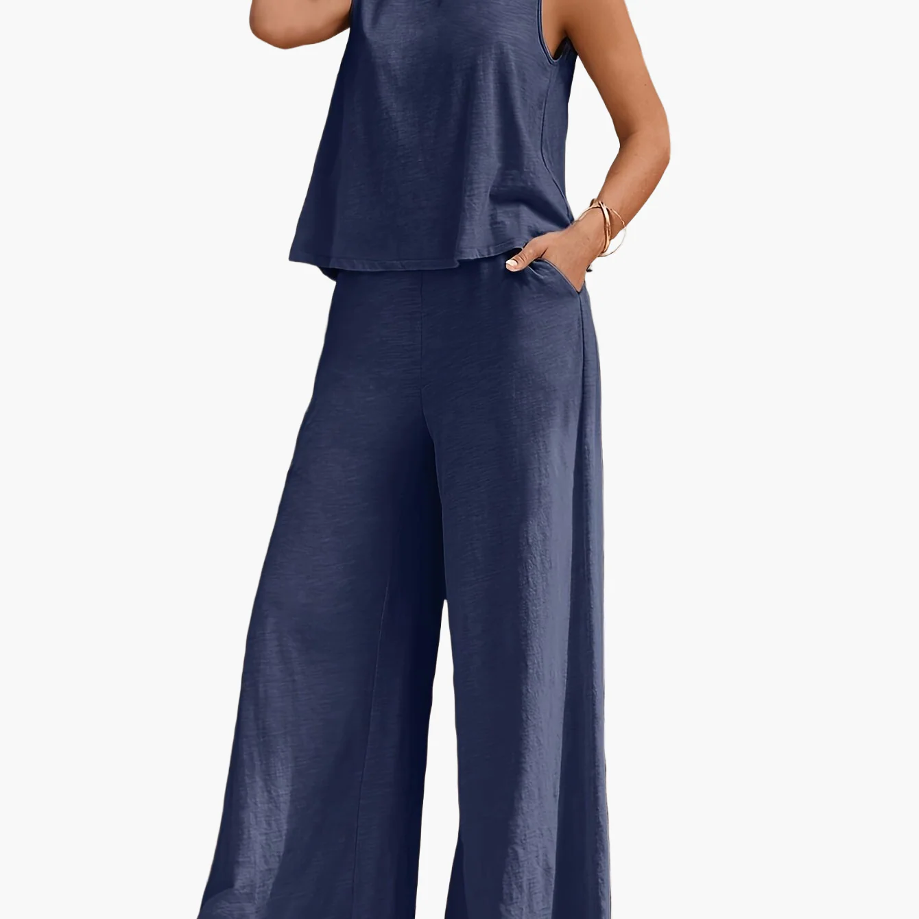 Ensemble décontracté femme – Pantalon large et haut sans manches, style élégant pour l'été - Image 9