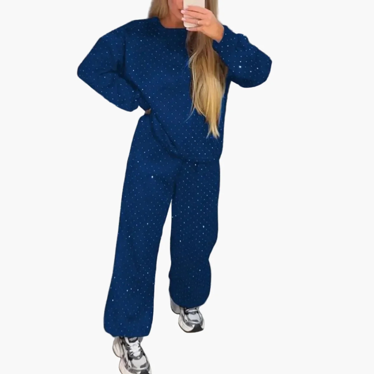 Ensemble décontracté femme style streetwear à motif à pois – Haut ample et pantalon large pour look tendance - Image 4