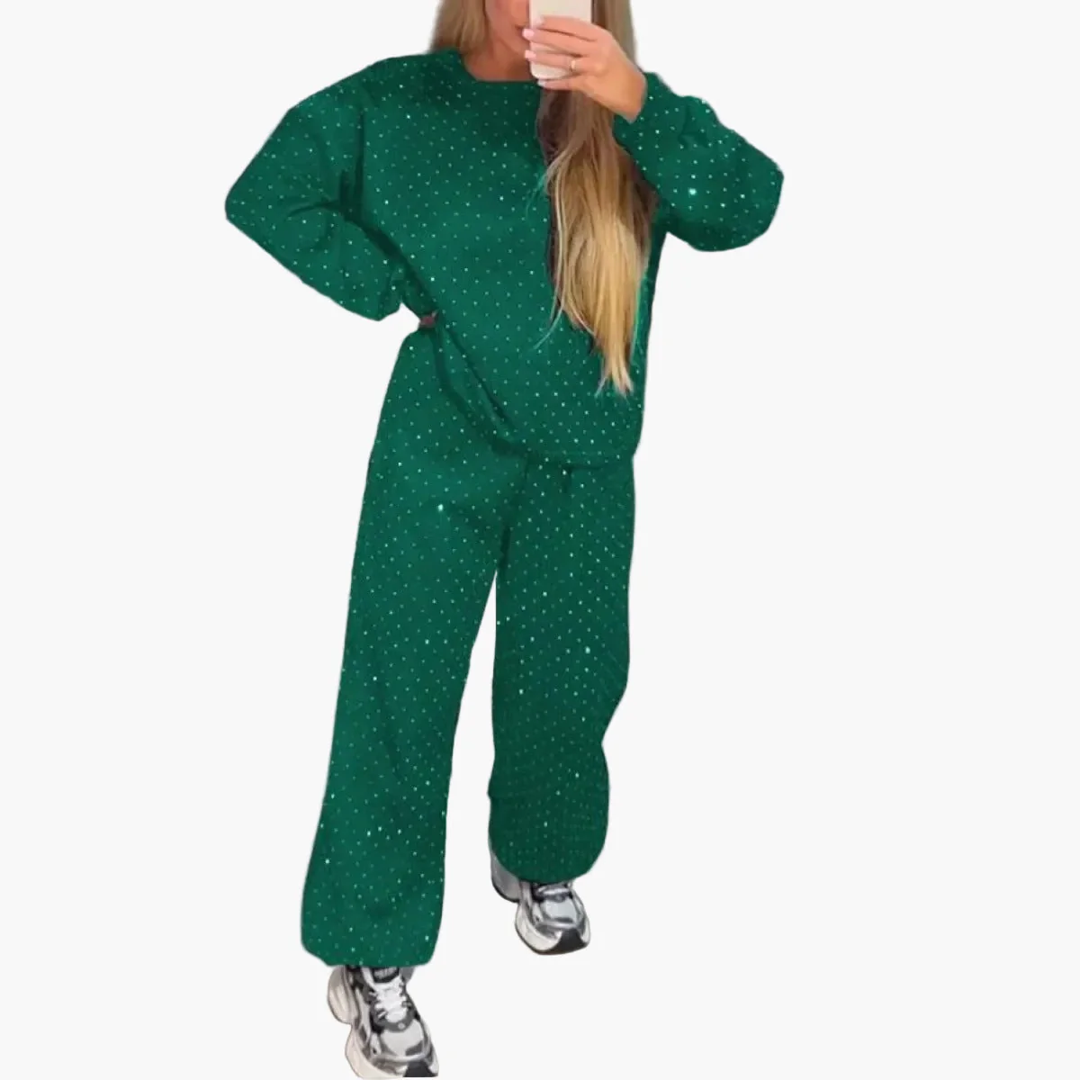 Ensemble décontracté femme style streetwear à motif à pois – Haut ample et pantalon large pour look tendance - Image 5