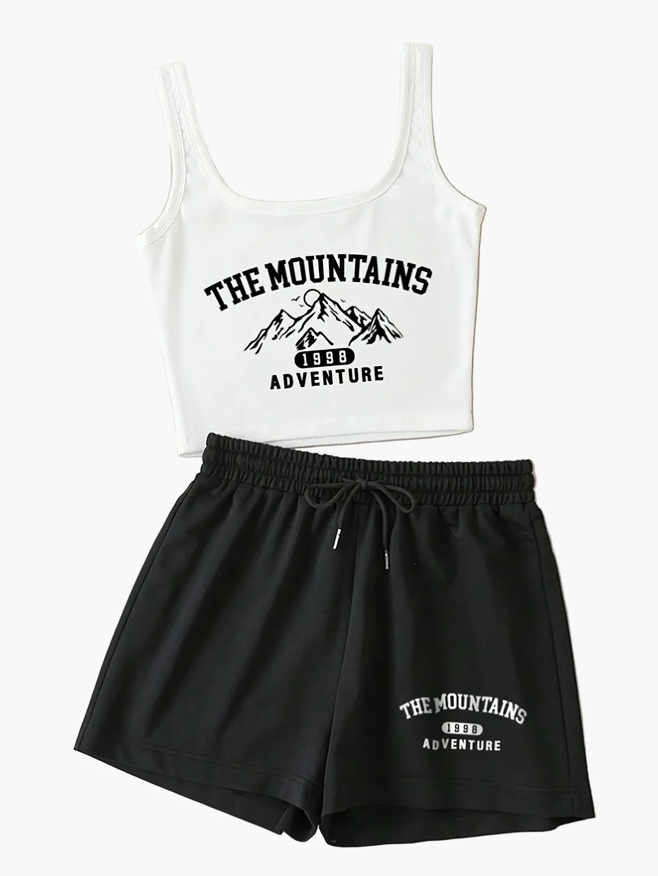 Ensemble Décontracté Femme Style Aventure Montagne – Top Court et Short, Look Sportif et Estival - Image 11