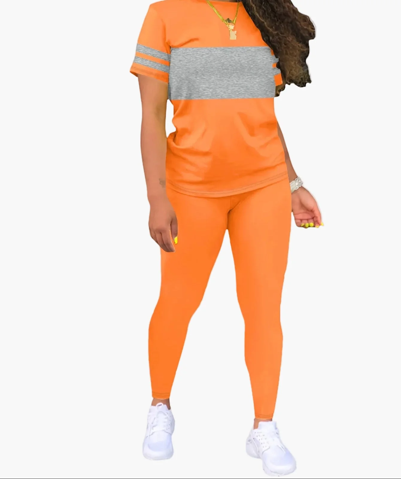 Ensemble Décontracté Femme T-shirt à Rayures et Legging – Style Sport Chic Quotidien - Image 3