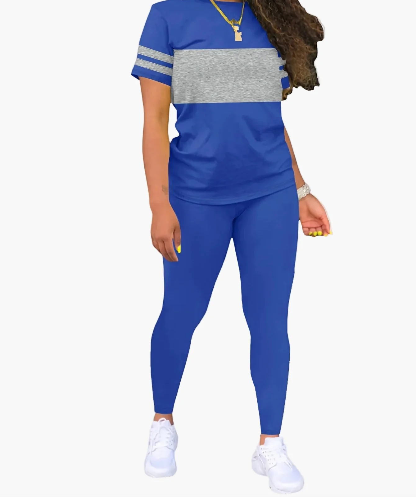 Ensemble Décontracté Femme T-shirt à Rayures et Legging – Style Sport Chic Quotidien - Image 5