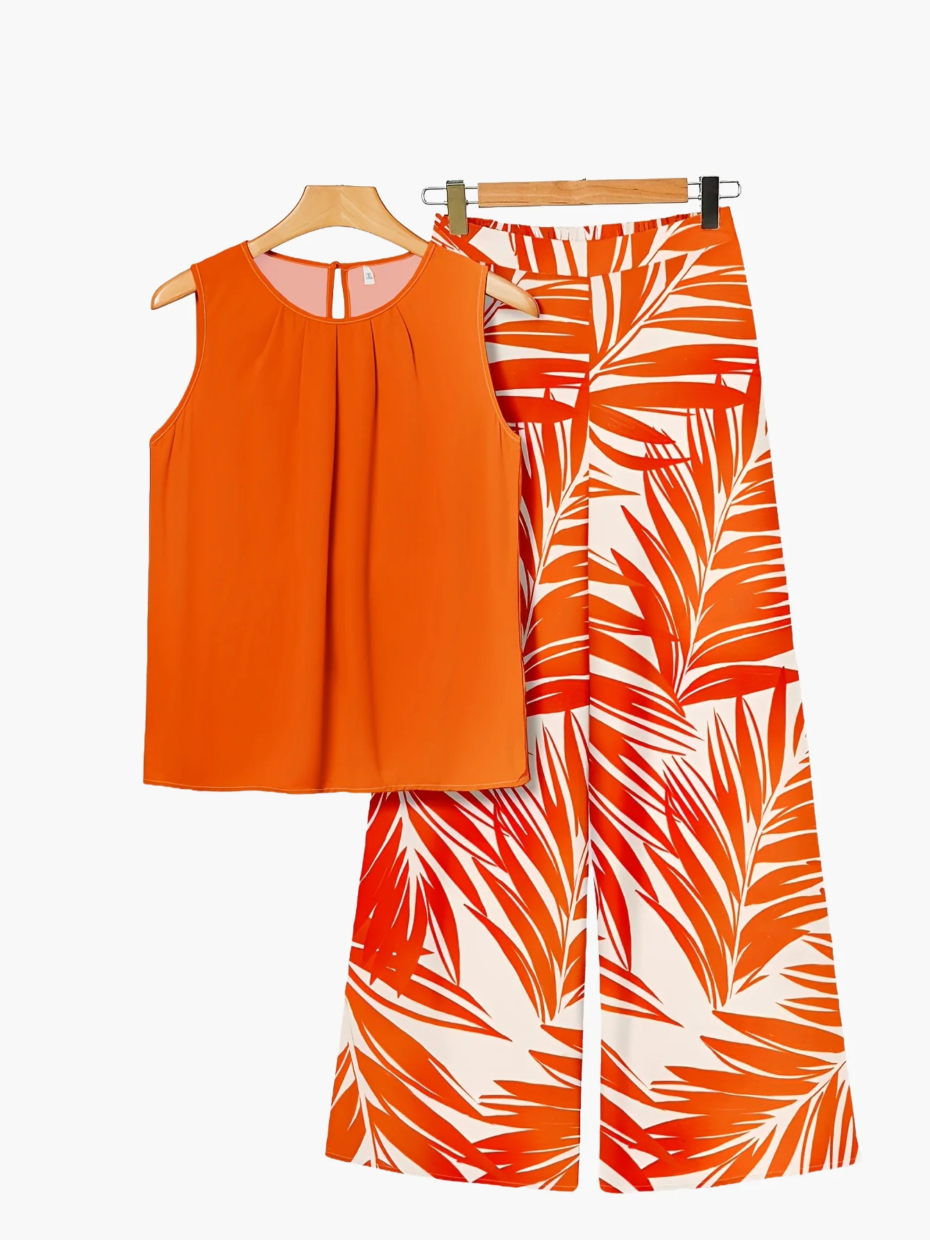 Ensemble décontracté femme – Tenue chic tropicale à motif feuillage, style ample idéal été et vacances - Image 8