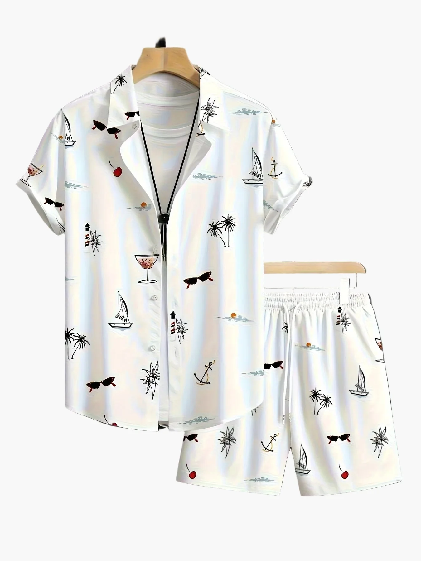 Ensemble décontracté homme imprimé vacances – chemise manches courtes et short, style estival - Image 2