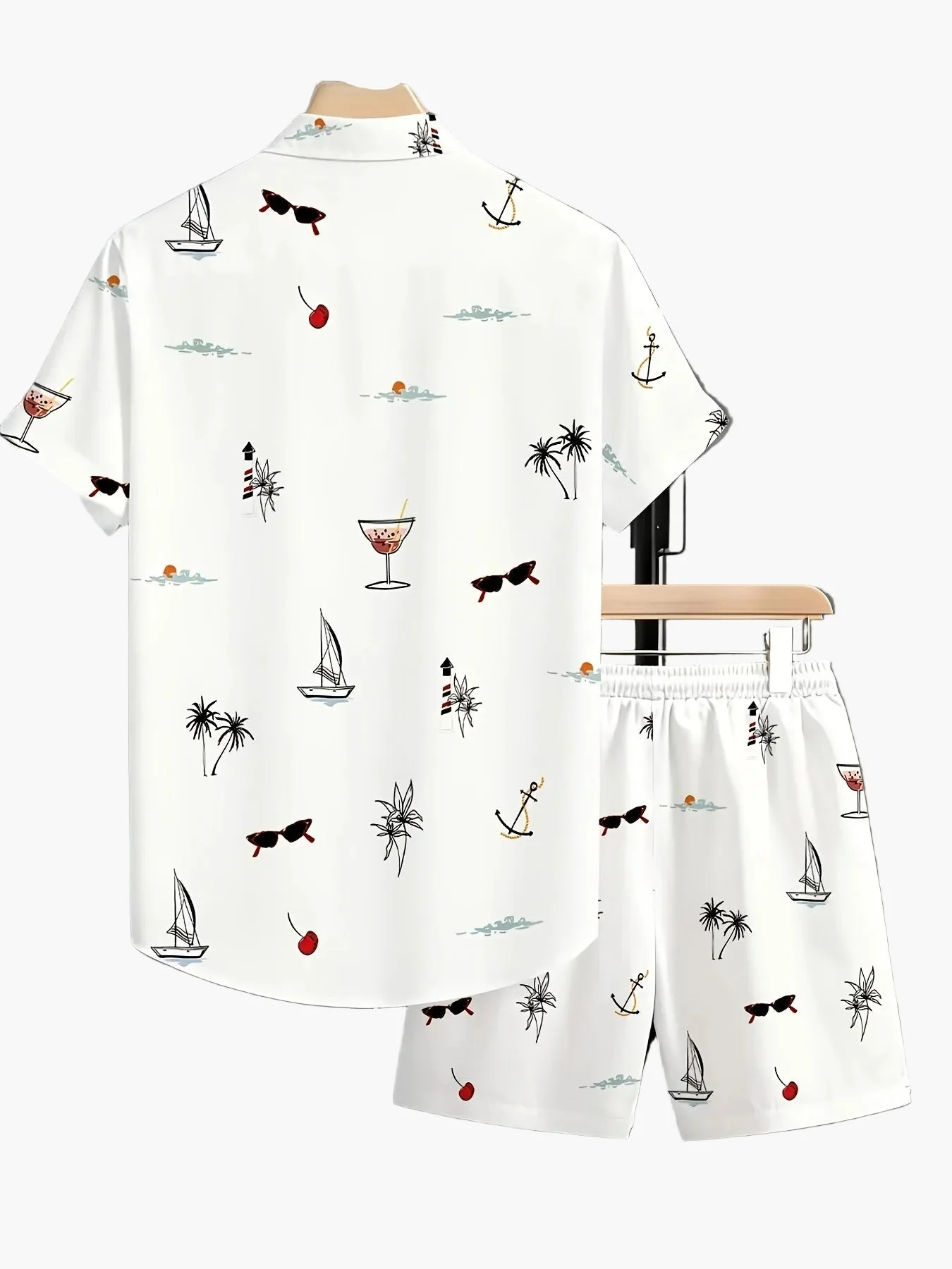 Ensemble décontracté homme imprimé vacances – chemise manches courtes et short, style estival - Image 3