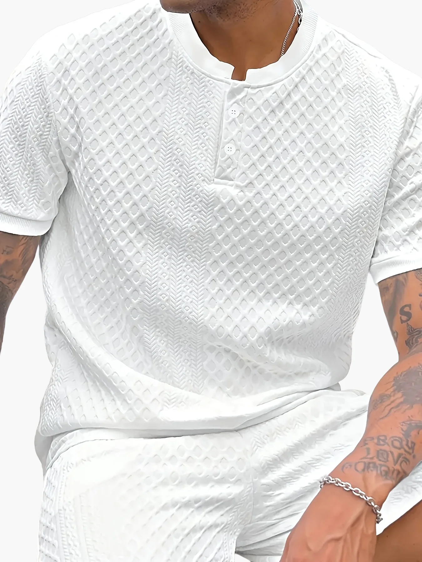 Ensemble décontracté pour homme à motif texturé style Henley – Idéal pour l’été et les sorties urbaines - Image 11