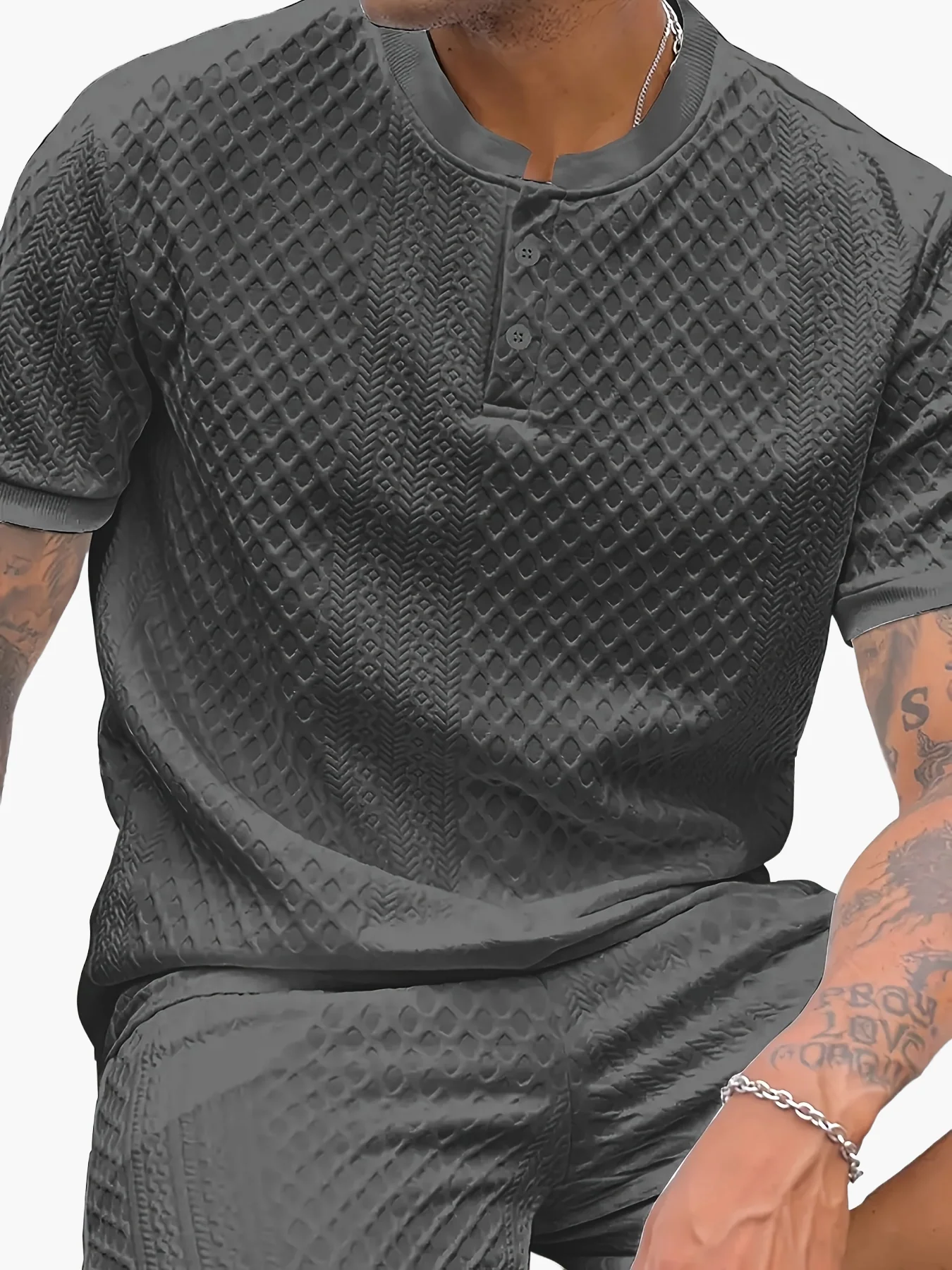 Ensemble décontracté pour homme à motif texturé style Henley – Idéal pour l’été et les sorties urbaines - Image 12