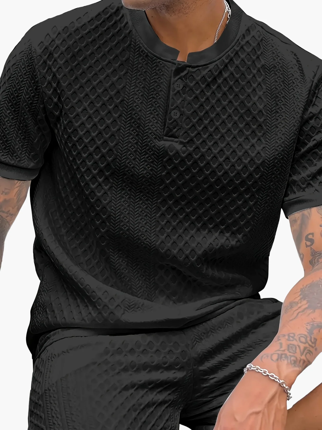 Ensemble décontracté pour homme à motif texturé style Henley – Idéal pour l’été et les sorties urbaines - Image 14