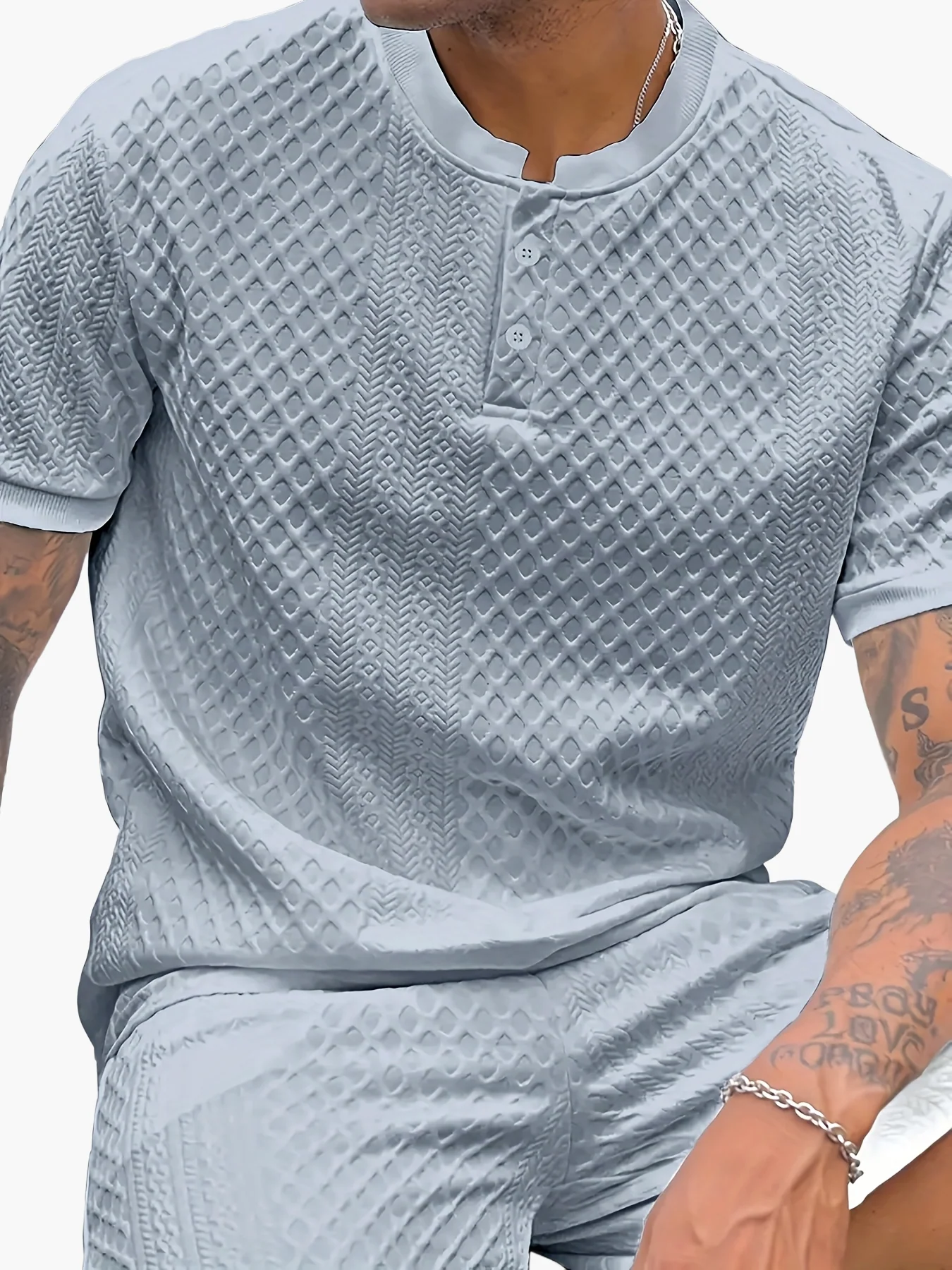 Ensemble décontracté pour homme à motif texturé style Henley – Idéal pour l’été et les sorties urbaines - Image 15