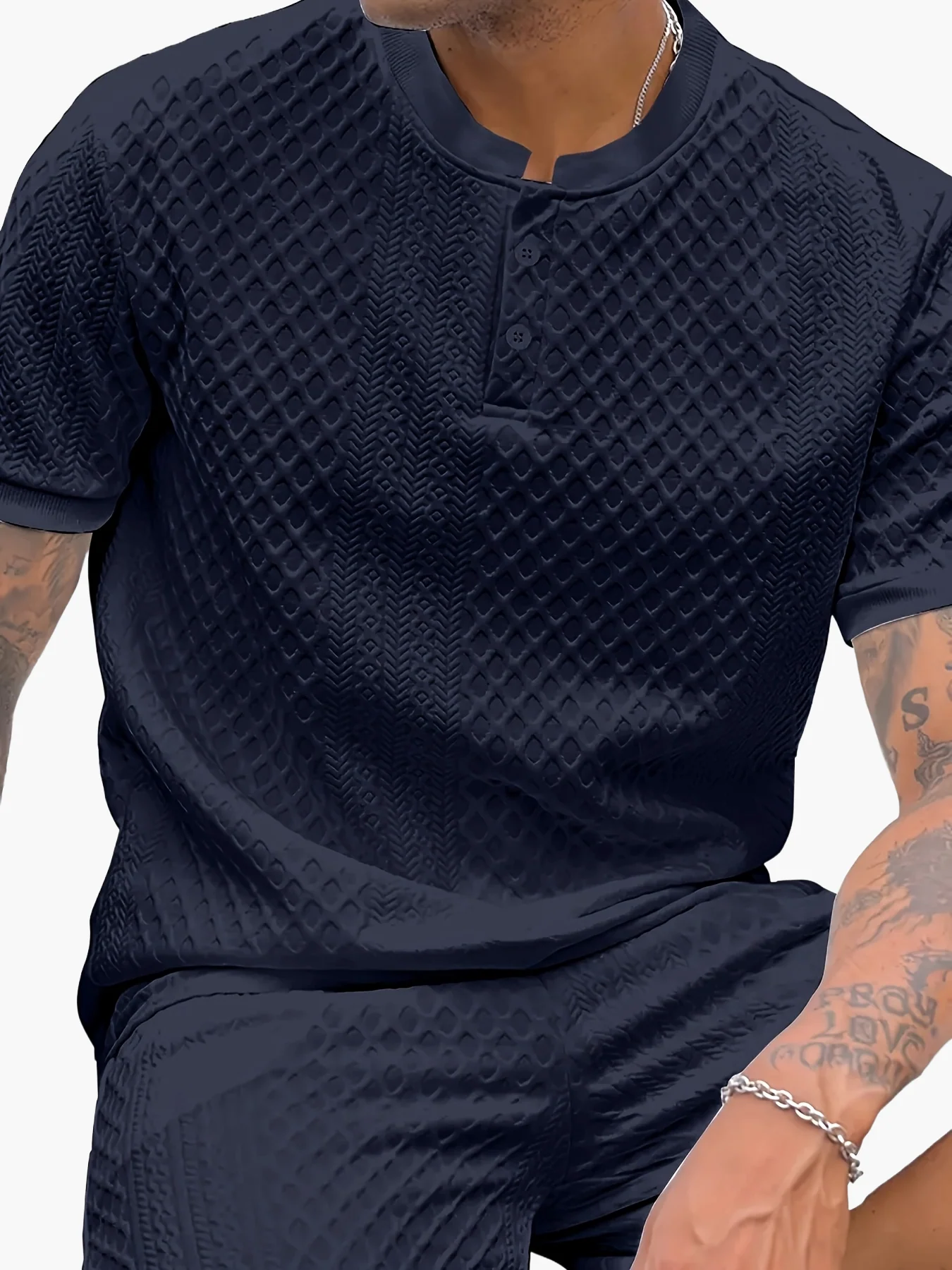 Ensemble décontracté pour homme à motif texturé style Henley – Idéal pour l’été et les sorties urbaines - Image 16