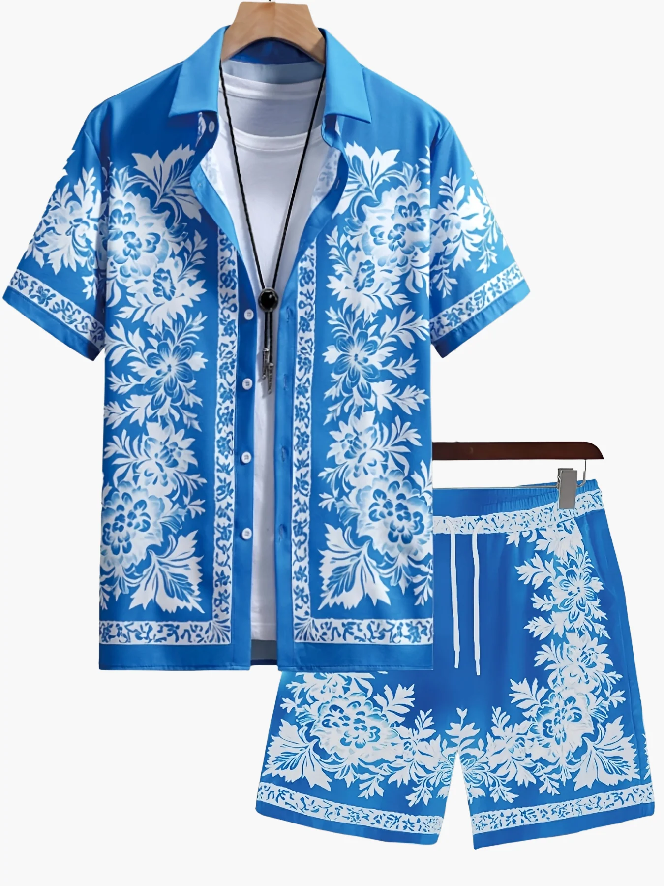 Ensemble décontracté homme à motifs floraux style vacances pour l'été - Image 12