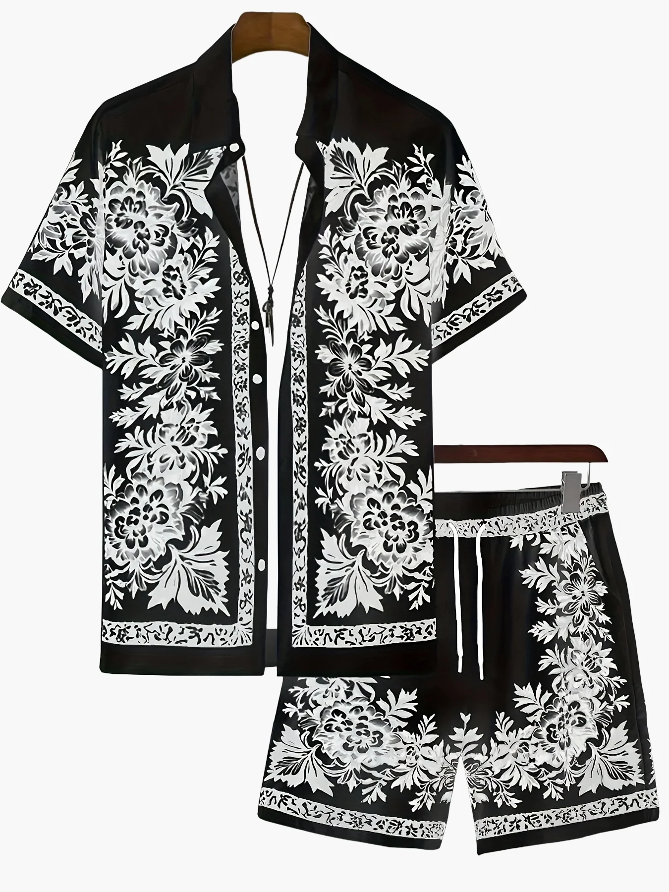 Ensemble décontracté homme à motifs floraux style vacances pour l'été - Image 13