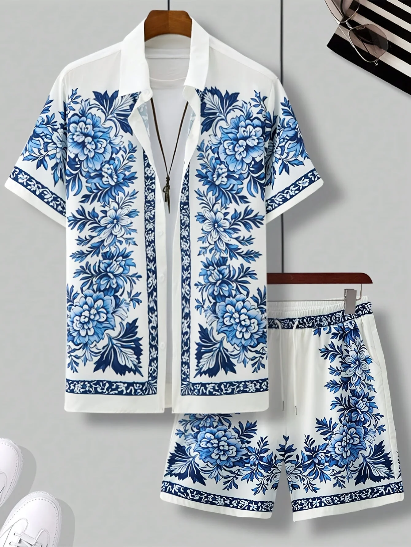 Ensemble décontracté homme à motifs floraux style vacances pour l'été - Image 3