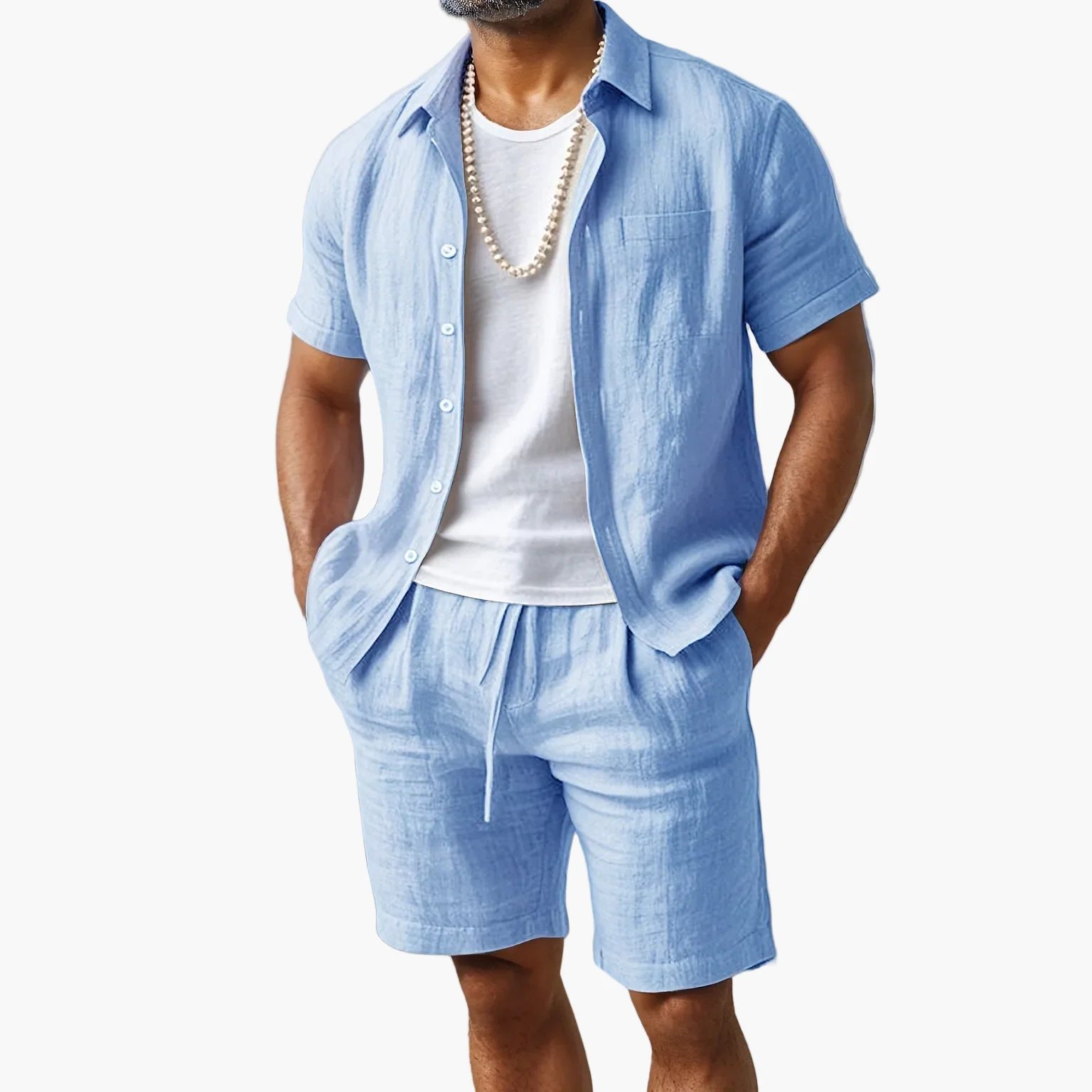 Ensemble décontracté pour homme style bohème – chemise manches courtes et short idéal plage et été - Image 11