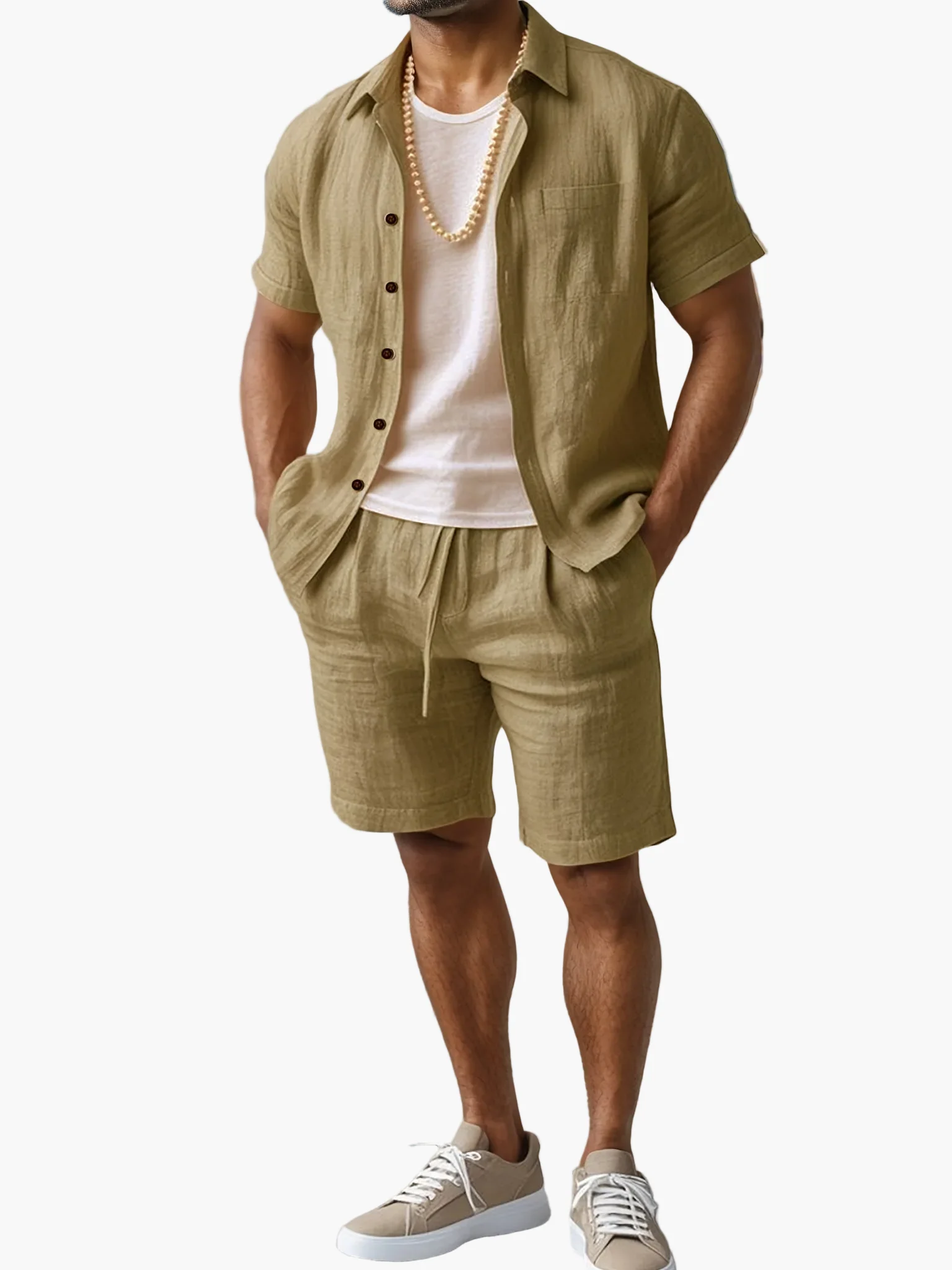 Ensemble décontracté pour homme style bohème – chemise manches courtes et short idéal plage et été - Image 12