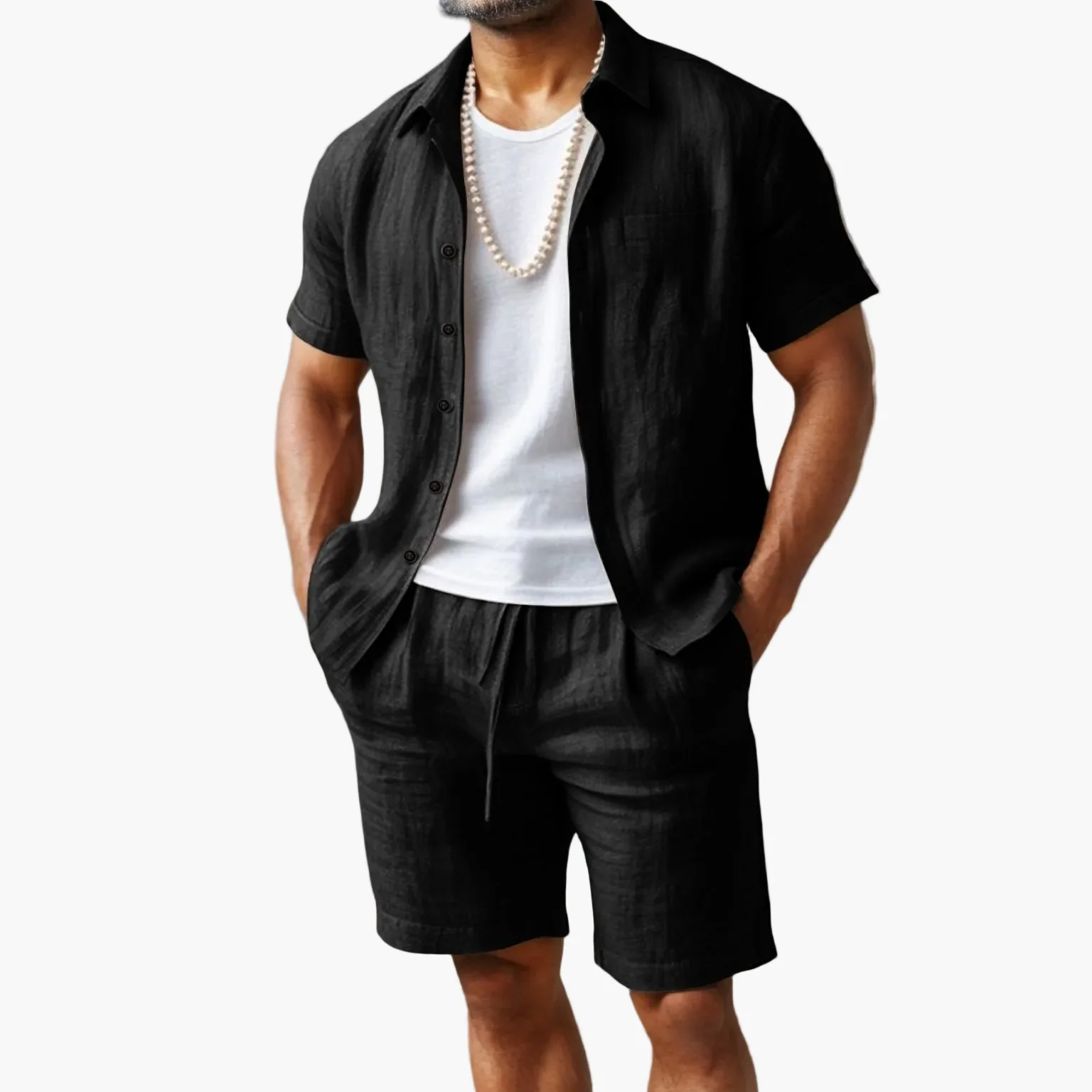 Ensemble décontracté pour homme style bohème – chemise manches courtes et short idéal plage et été - Image 13