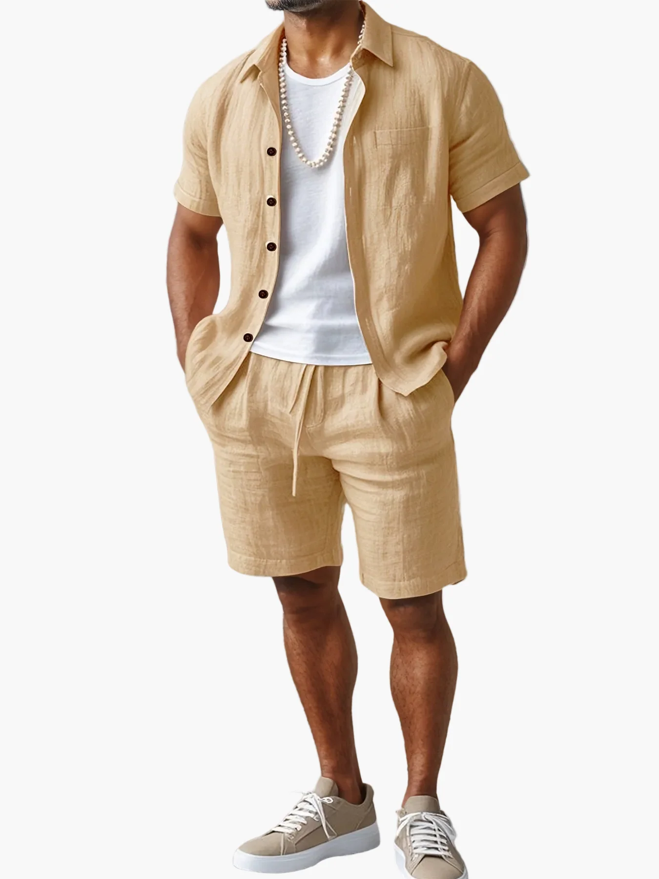Ensemble décontracté pour homme style bohème – chemise manches courtes et short idéal plage et été - Image 14