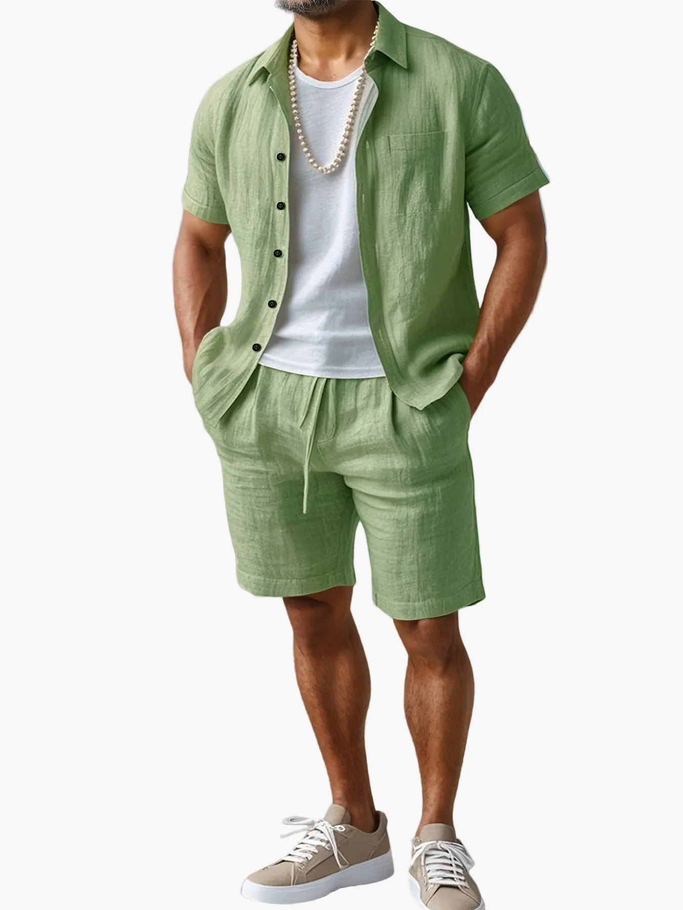 Ensemble décontracté pour homme style bohème – chemise manches courtes et short idéal plage et été - Image 15