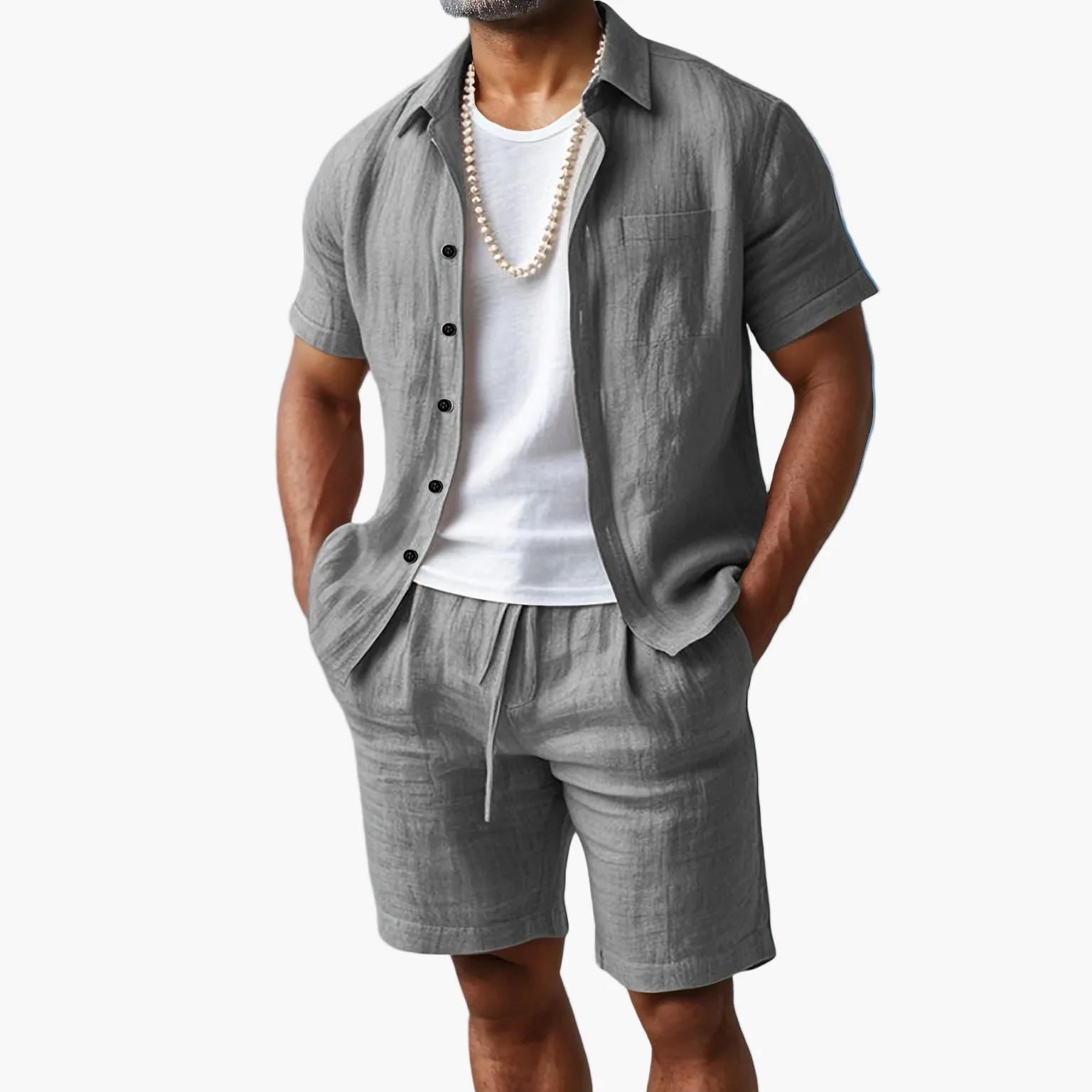 Ensemble décontracté pour homme style bohème – chemise manches courtes et short idéal plage et été - Image 16