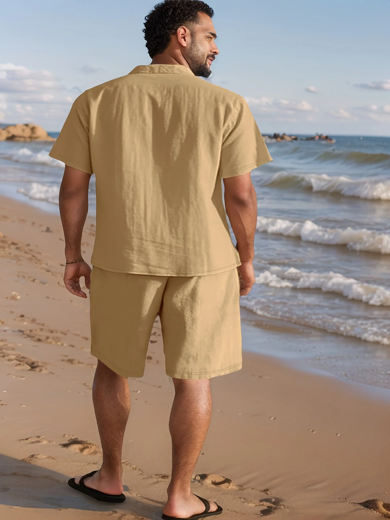 Ensemble décontracté pour homme style bohème – chemise manches courtes et short idéal plage et été - Image 7