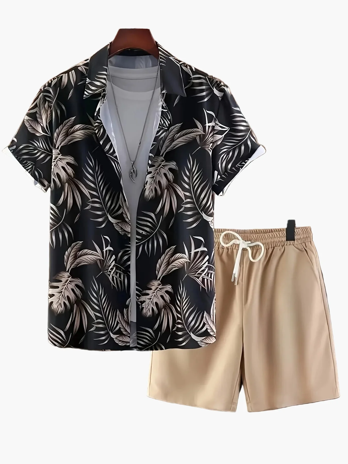 Ensemble décontracté pour homme style tropical – Chemise imprimée à manches courtes et short, idéal vacances plage été - Image 2