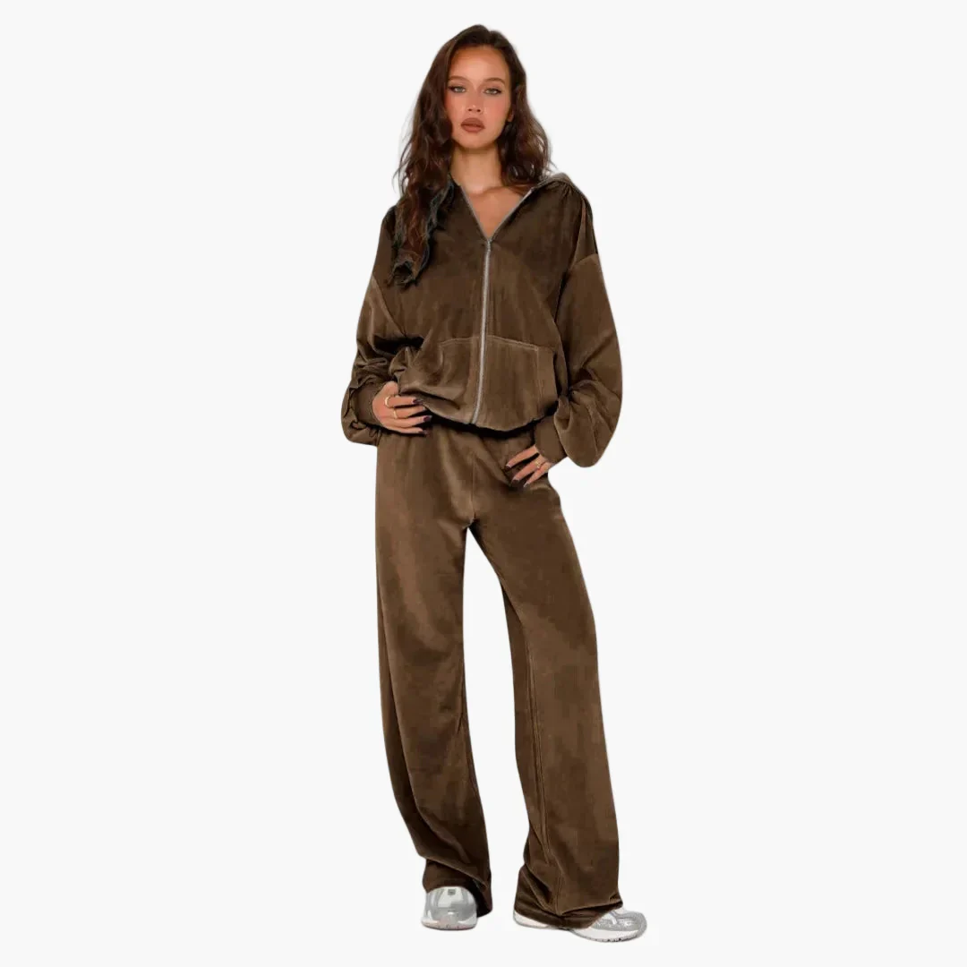 Ensemble Décontracté Style Coréen Femme – Veste à Capuche Zippée et Pantalon Large - Image 3