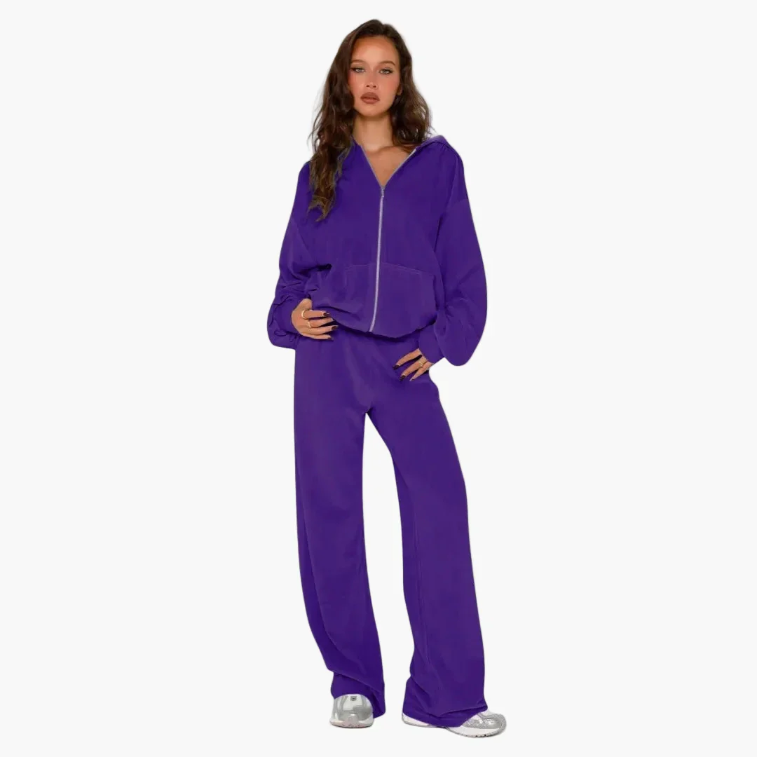 Ensemble Décontracté Style Coréen Femme – Veste à Capuche Zippée et Pantalon Large - Image 5