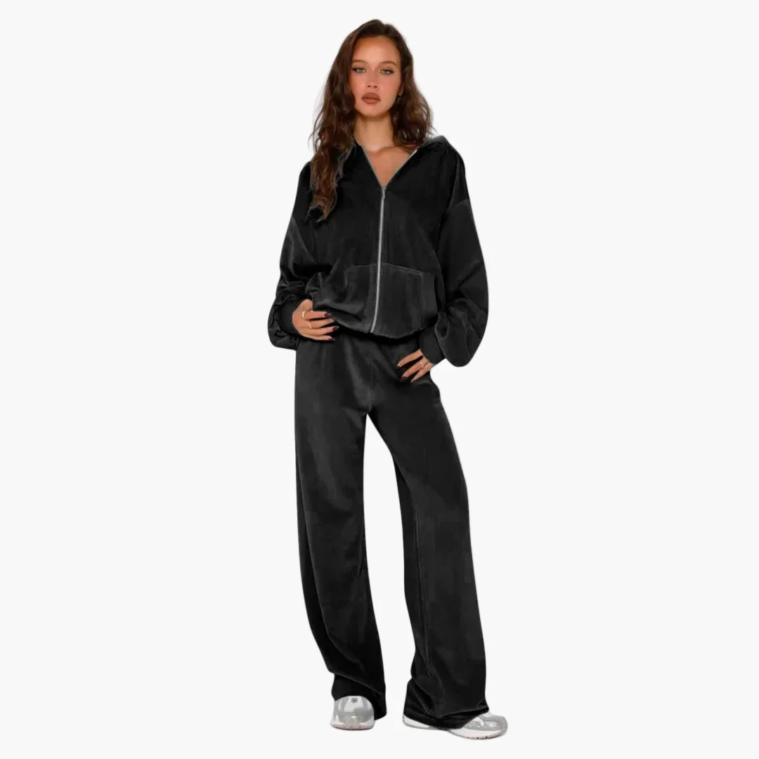 Ensemble Décontracté Style Coréen Femme – Veste à Capuche Zippée et Pantalon Large - Image 6