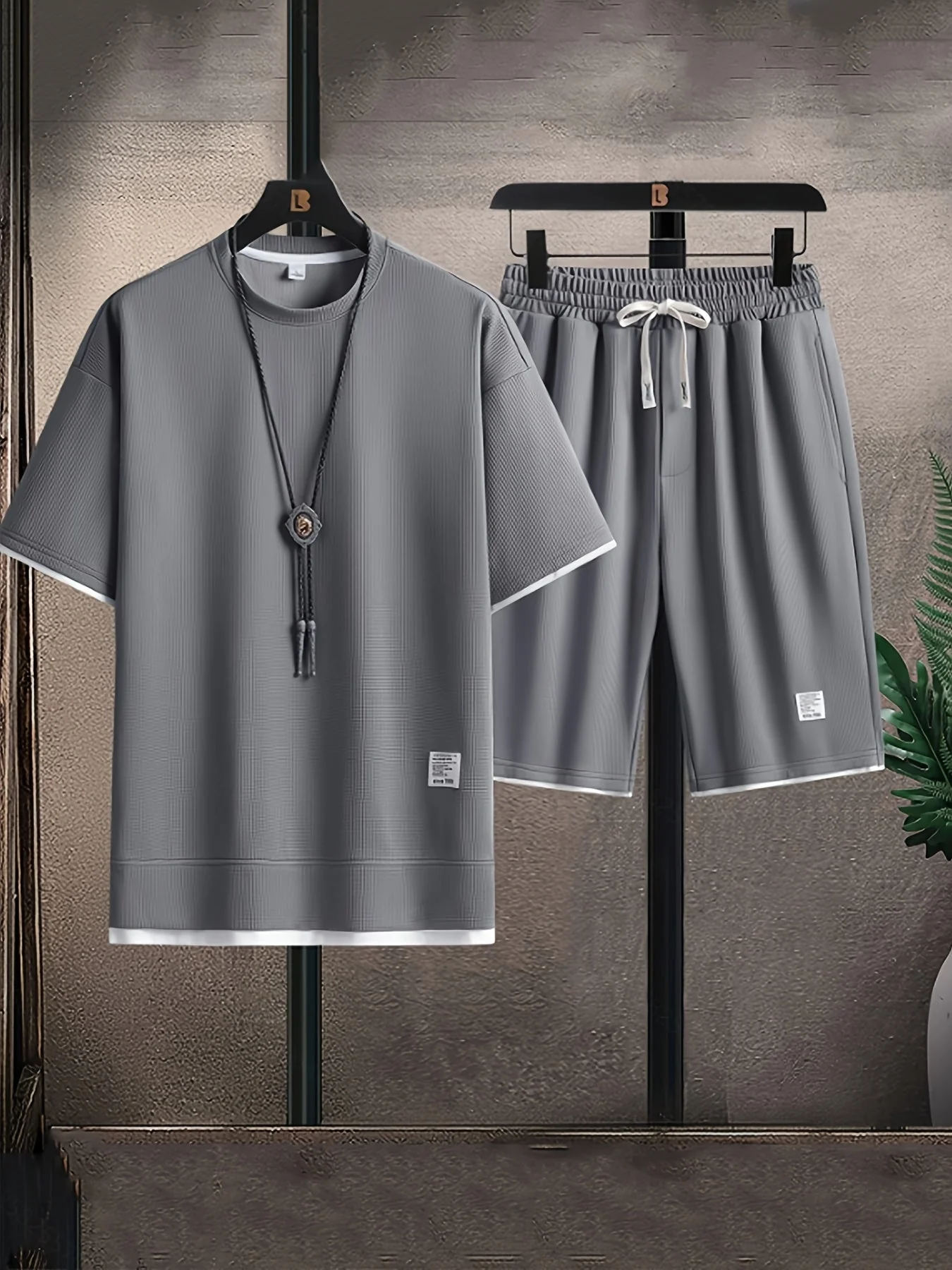 Ensemble décontracté t-shirt et short pour homme style urbain été - Image 3