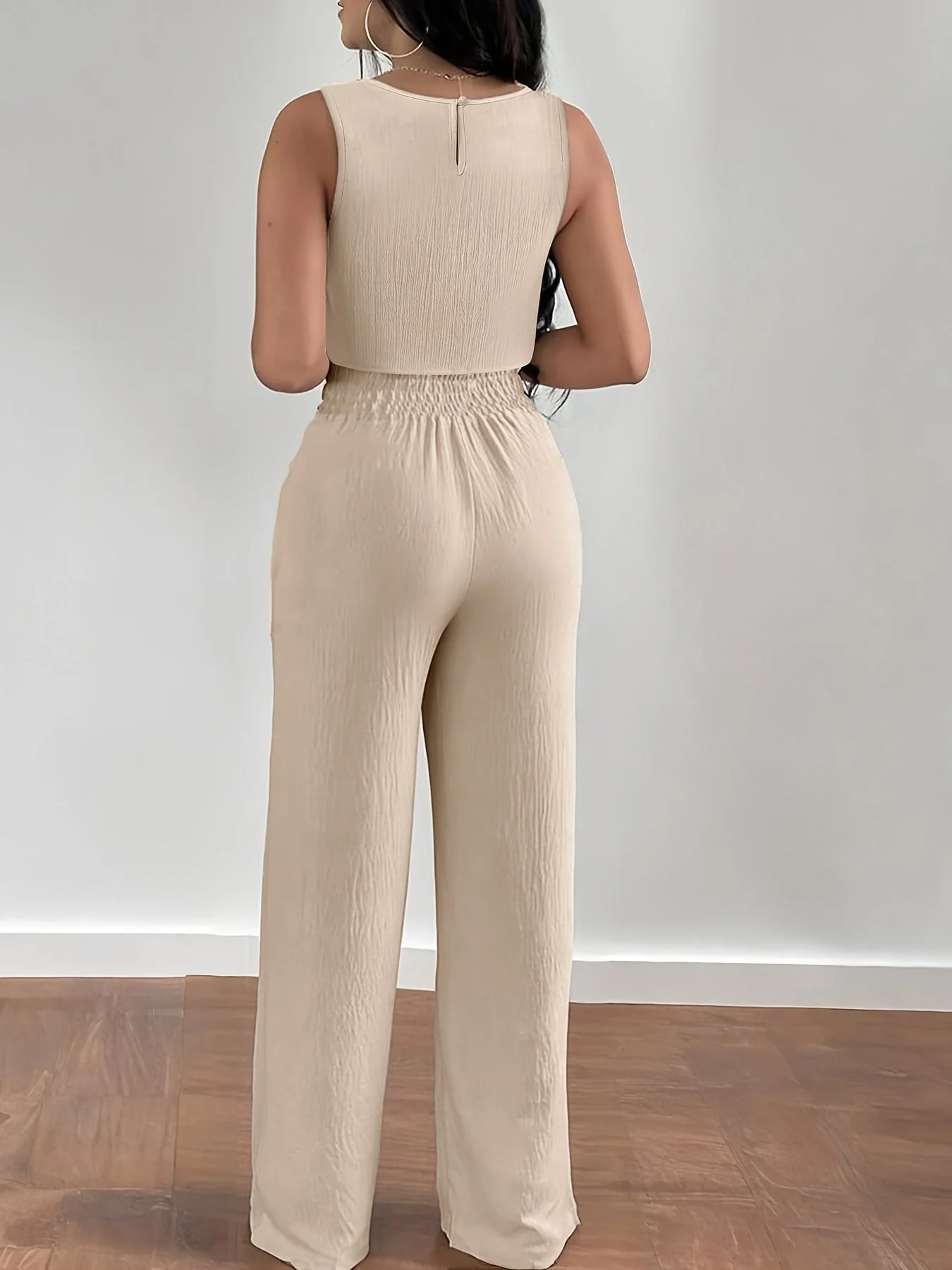 Ensemble deux pièces femme style élégant crop top découpé et pantalon taille haute ample pour printemps/été - Image 6