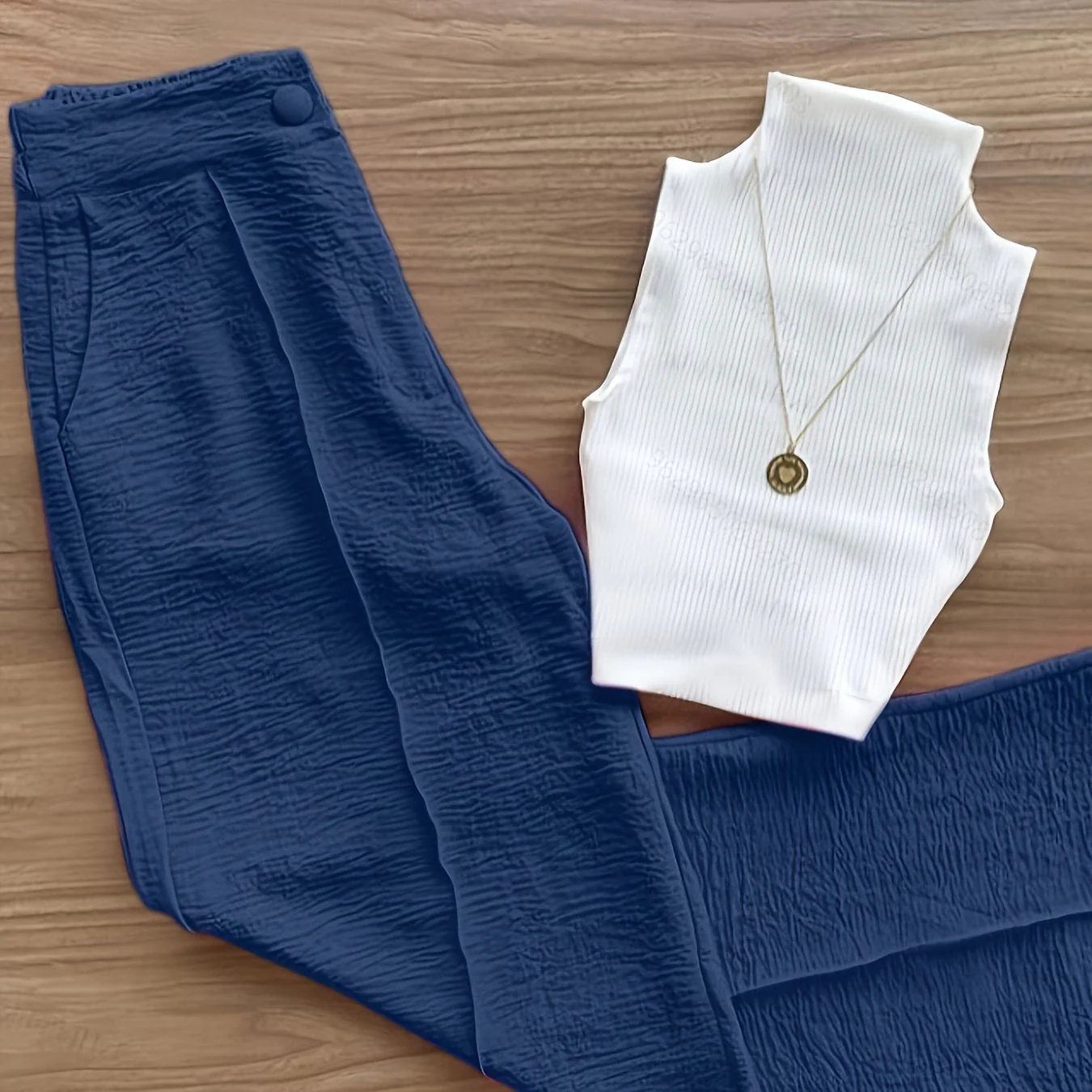 Ensemble élégant femme – Débardeur sans manches et pantalon taille haute – Idéal printemps/été - Image 12