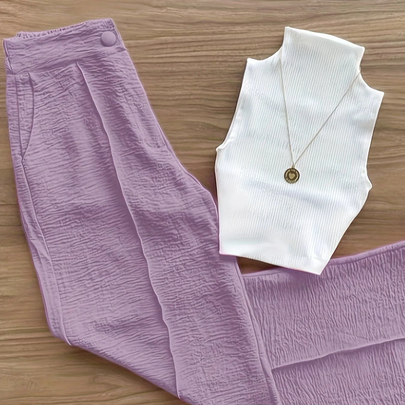 Ensemble élégant femme – Débardeur sans manches et pantalon taille haute – Idéal printemps/été - Image 13