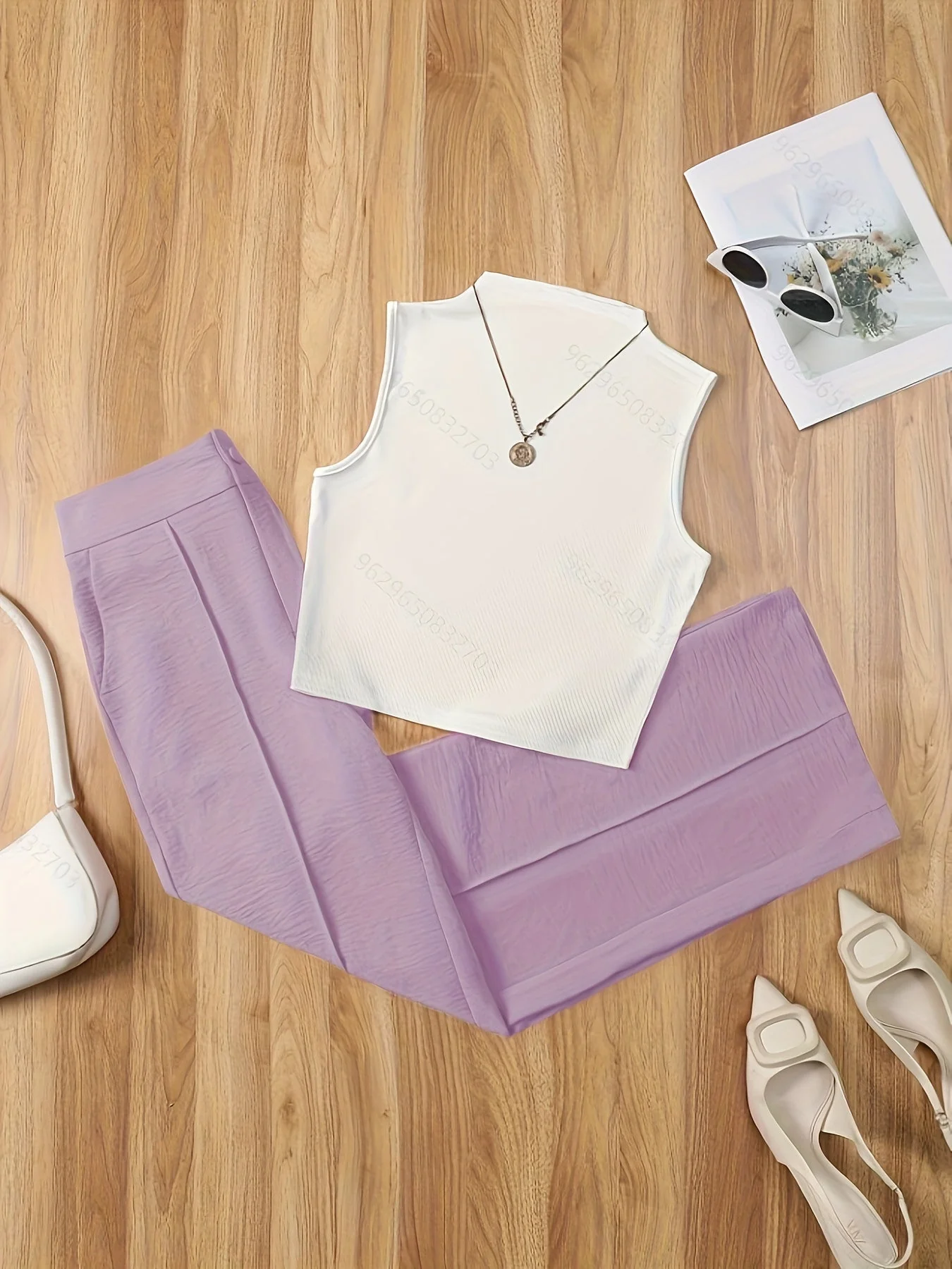 Ensemble élégant femme – Débardeur sans manches et pantalon taille haute – Idéal printemps/été - Image 6