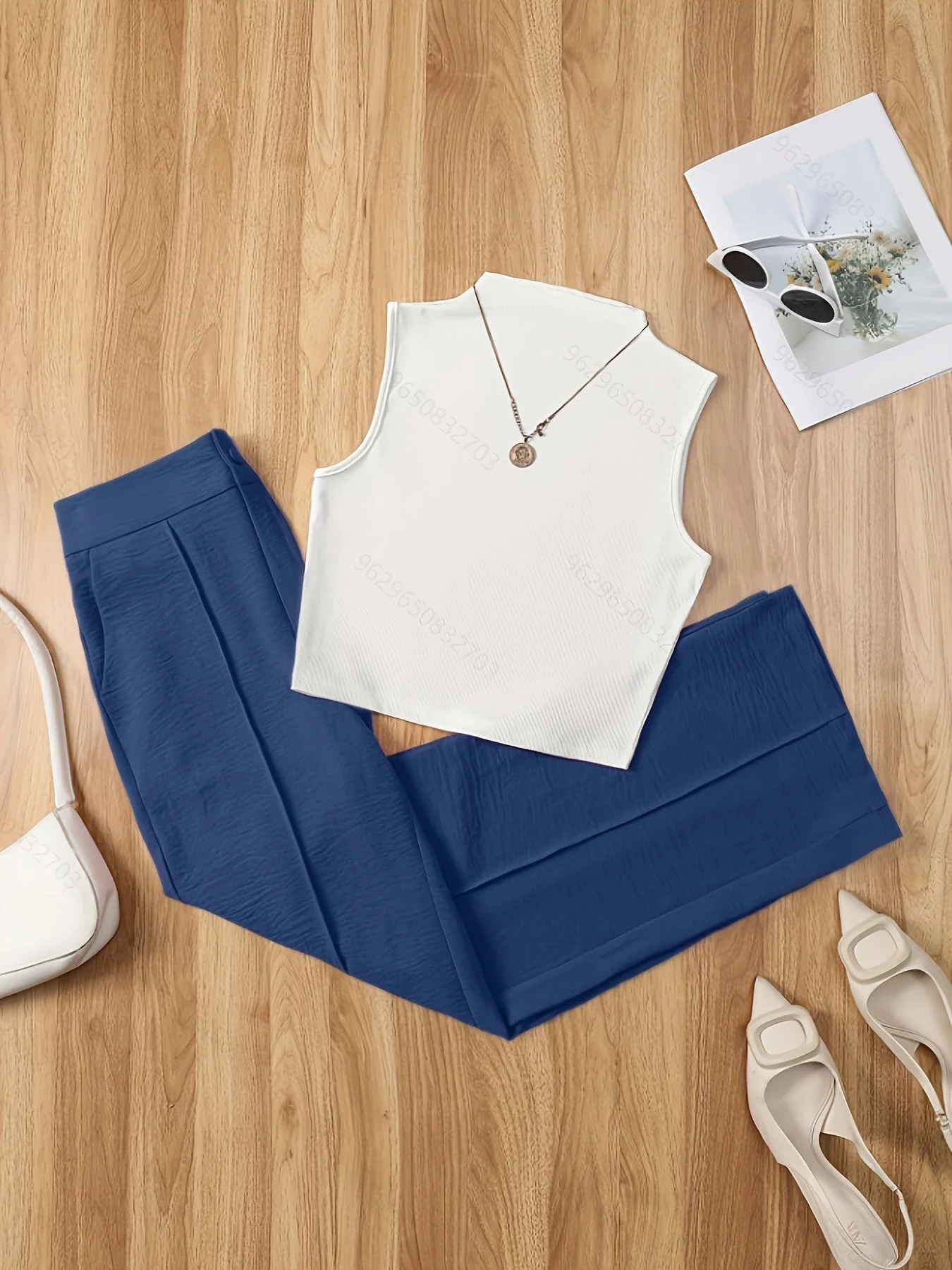 Ensemble élégant femme – Débardeur sans manches et pantalon taille haute – Idéal printemps/été - Image 7