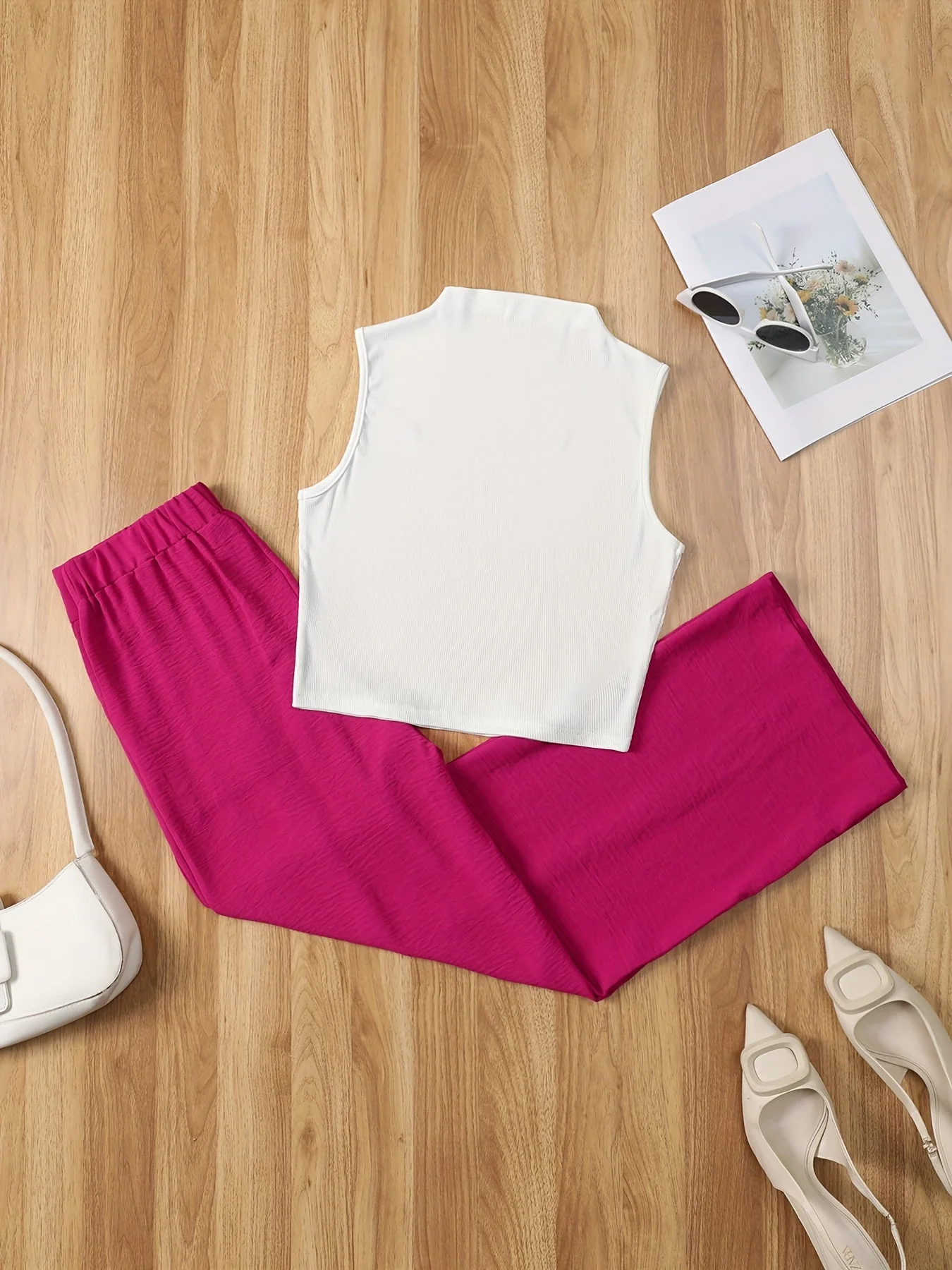 Ensemble élégant femme – Débardeur sans manches et pantalon taille haute – Idéal printemps/été - Image 8