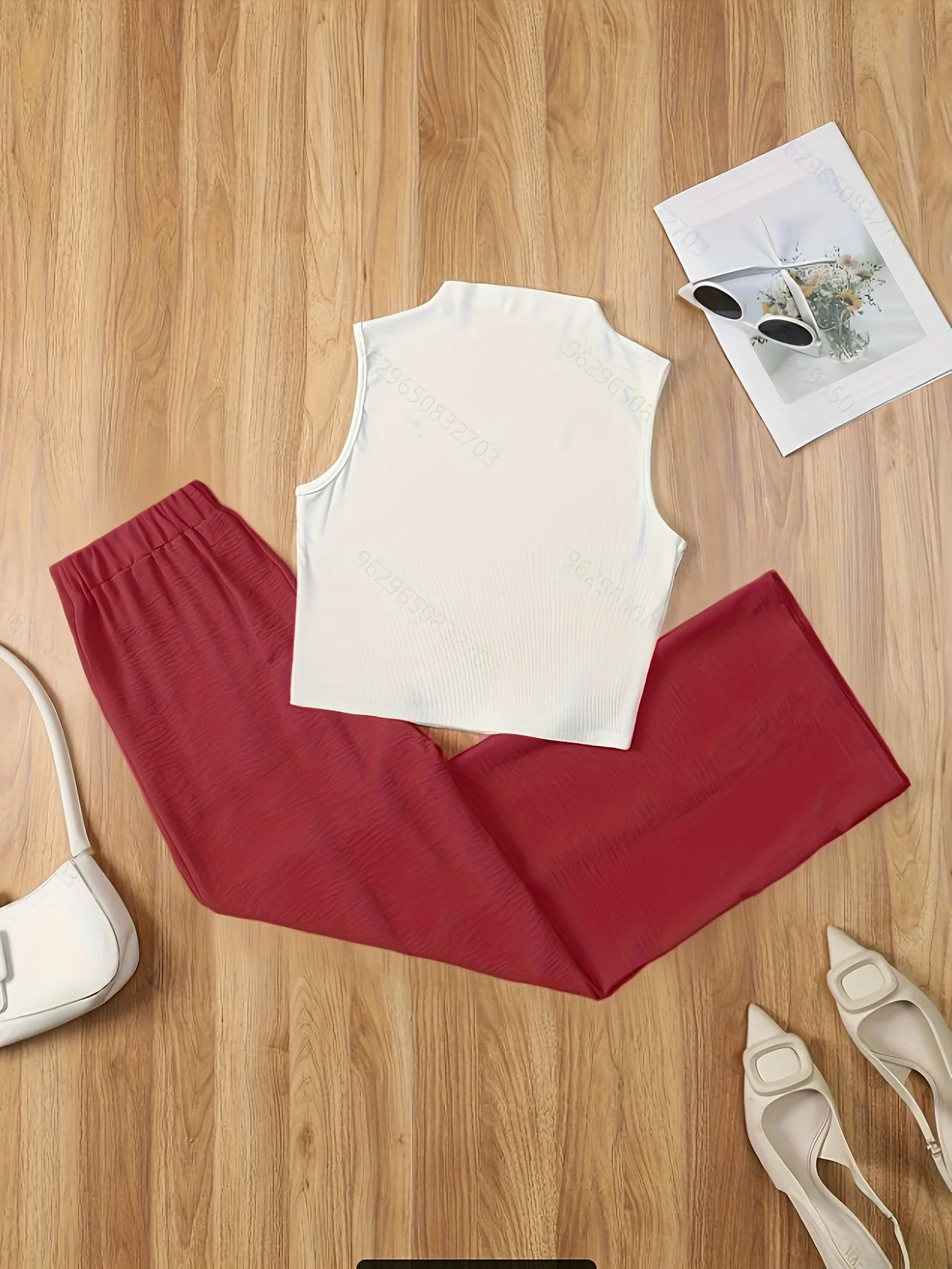 Ensemble élégant femme – Débardeur sans manches et pantalon taille haute – Idéal printemps/été - Image 9
