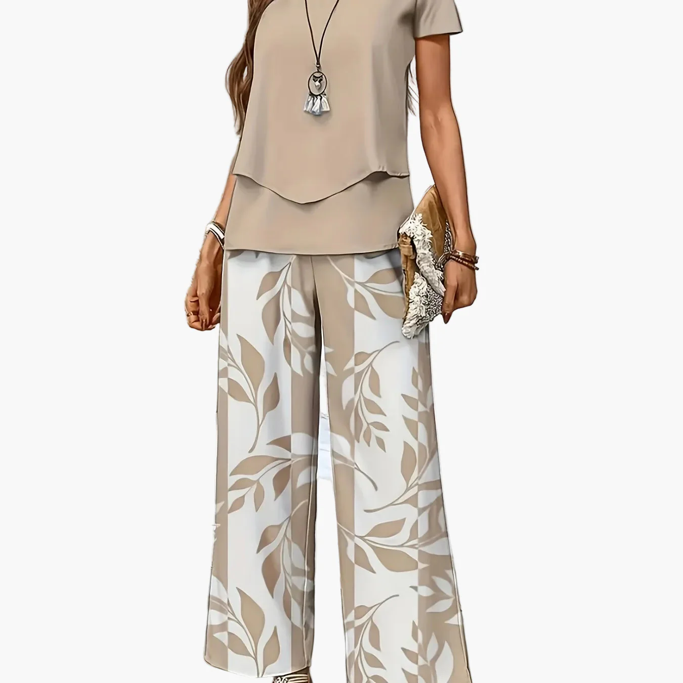 Ensemble élégant pour femme à manches courtes style décontracté chic avec pantalon large imprimé floral - Image 12