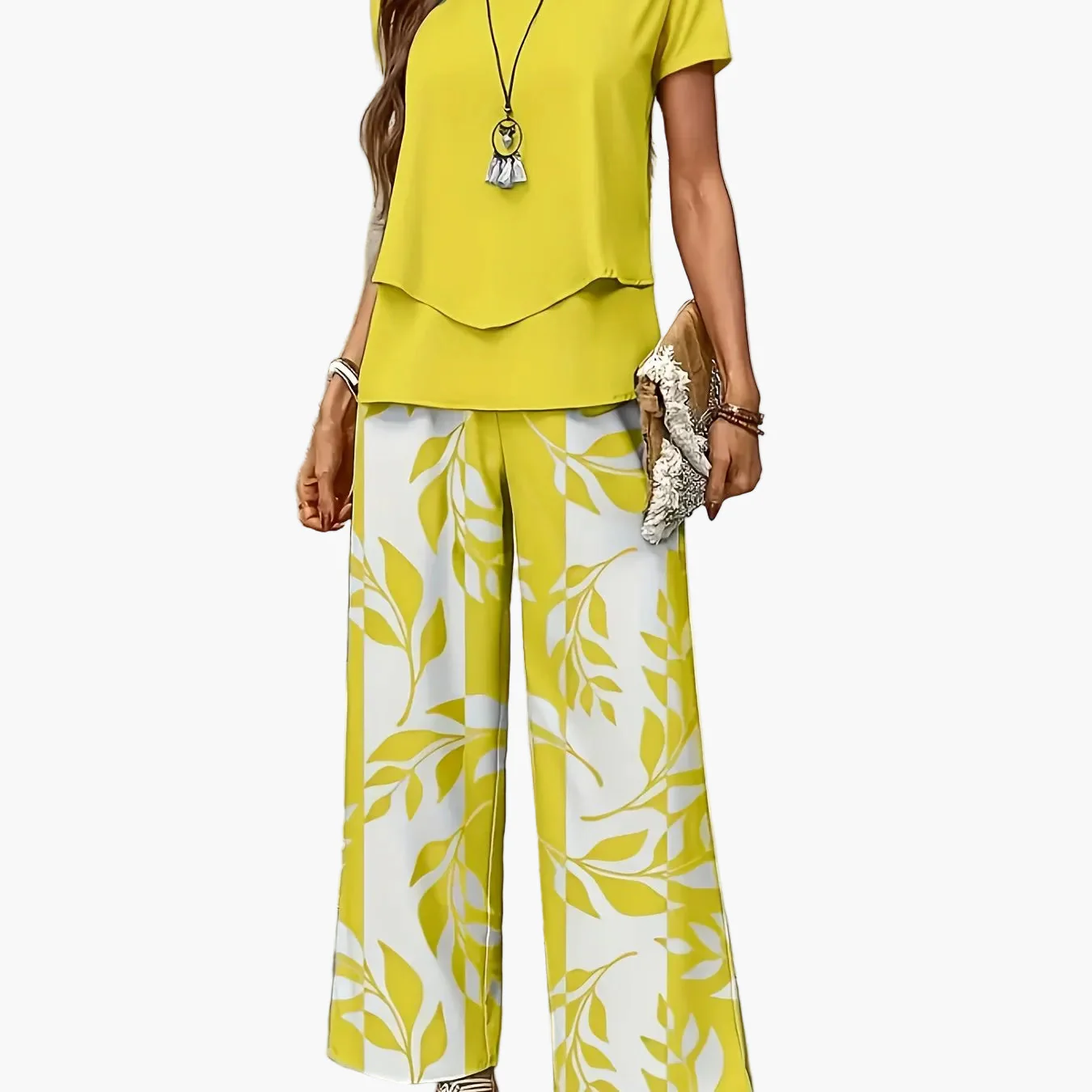 Ensemble élégant pour femme à manches courtes style décontracté chic avec pantalon large imprimé floral - Image 13