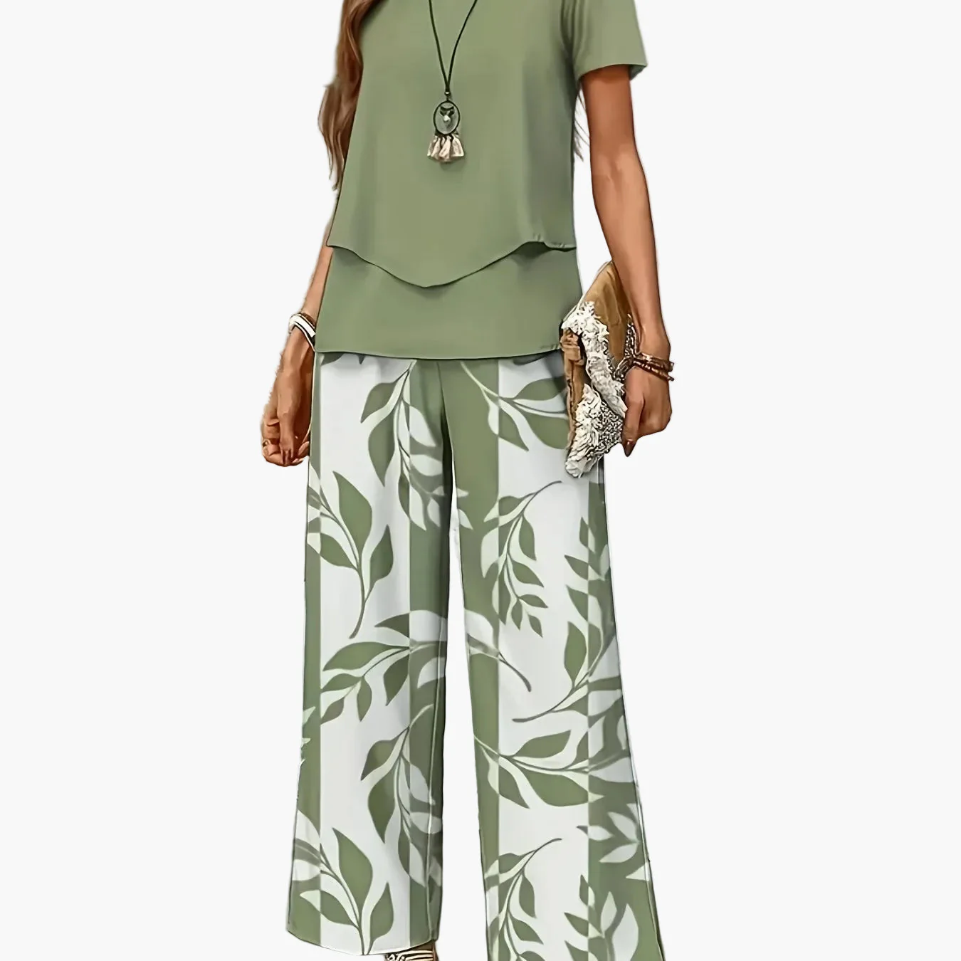 Ensemble élégant pour femme à manches courtes style décontracté chic avec pantalon large imprimé floral - Image 15